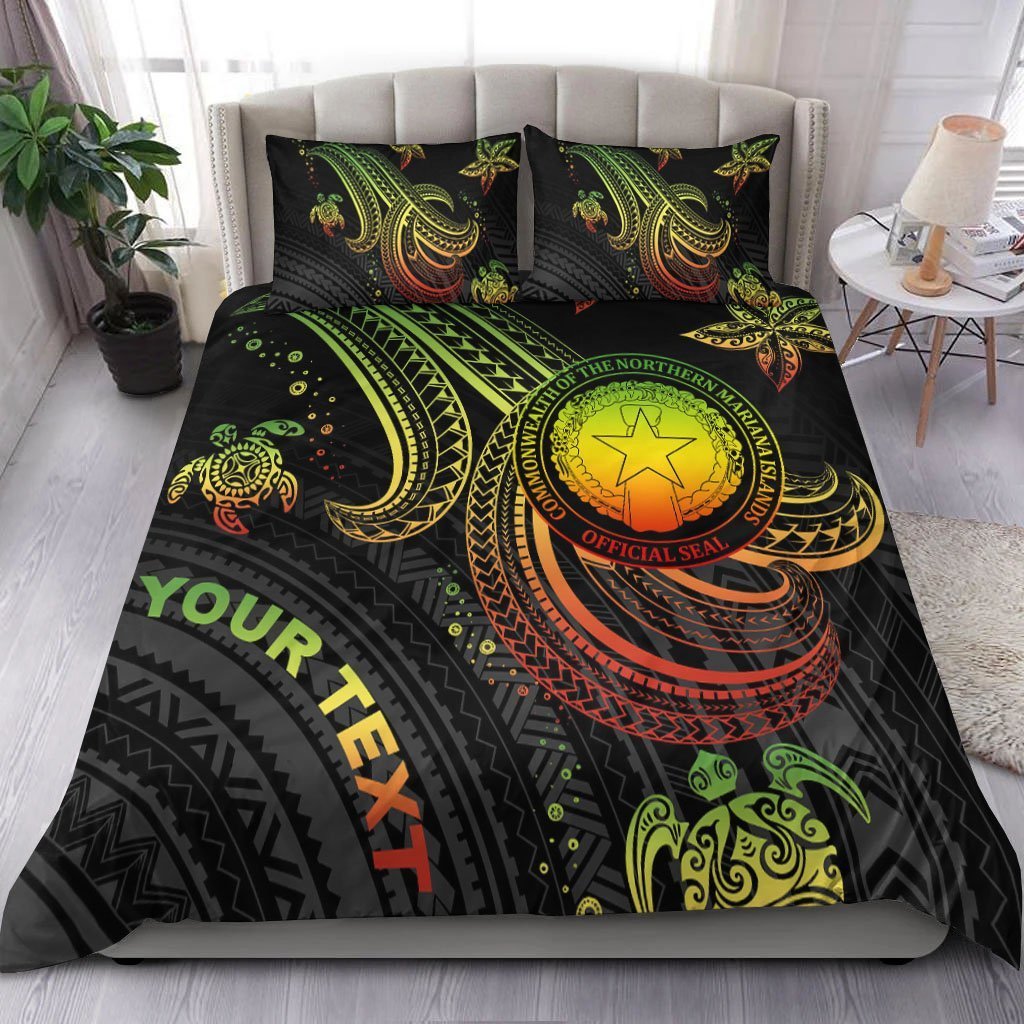 Northern Mariana Islands Custom Personalised Bedding Set - Reggae Turtle - Vibe Hoodie Shop