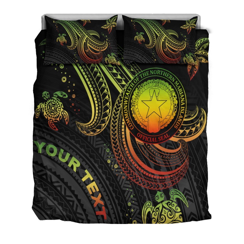 Northern Mariana Islands Custom Personalised Bedding Set - Reggae Turtle - Vibe Hoodie Shop