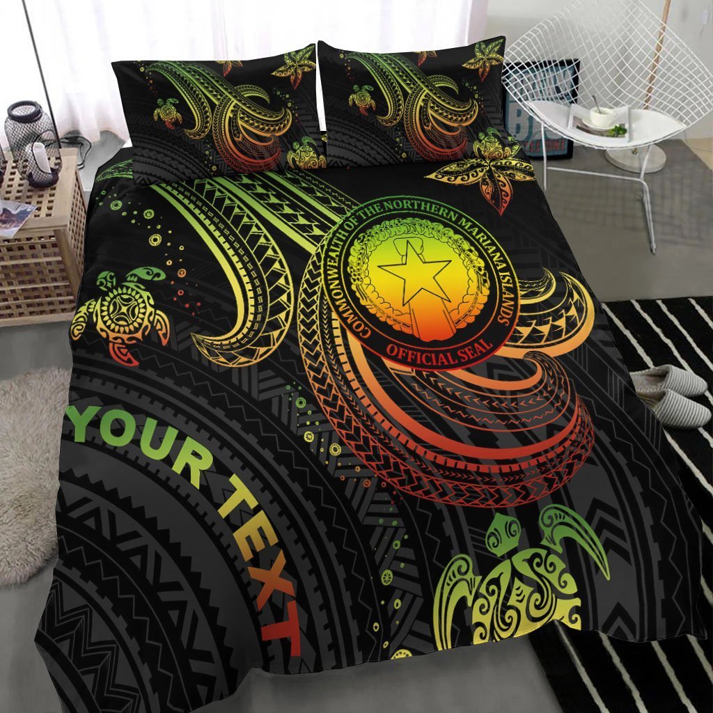 Northern Mariana Islands Custom Personalised Bedding Set - Reggae Turtle - Vibe Hoodie Shop