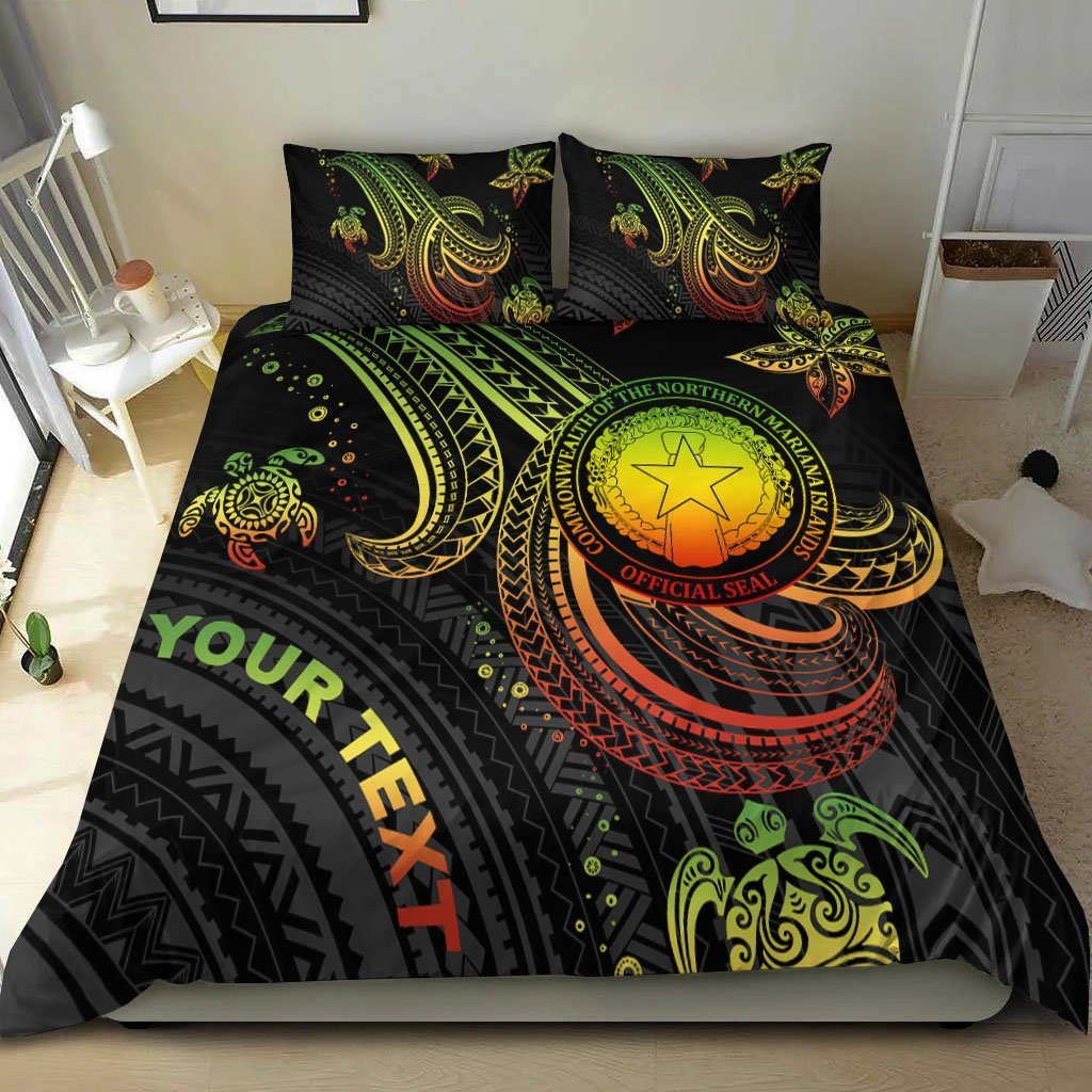 Northern Mariana Islands Custom Personalised Bedding Set - Reggae Turtle - Vibe Hoodie Shop