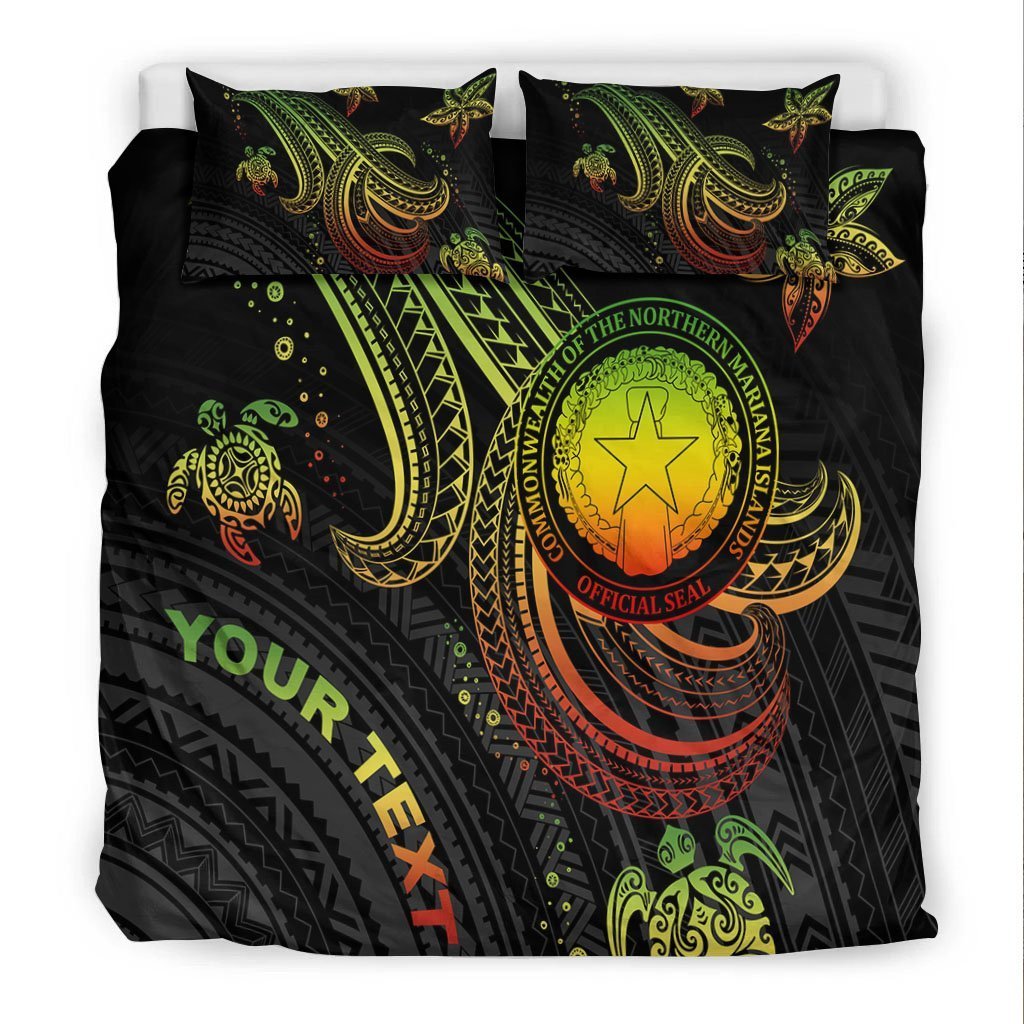 Northern Mariana Islands Custom Personalised Bedding Set - Reggae Turtle - Vibe Hoodie Shop