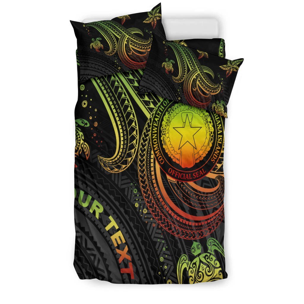 Northern Mariana Islands Custom Personalised Bedding Set - Reggae Turtle - Vibe Hoodie Shop