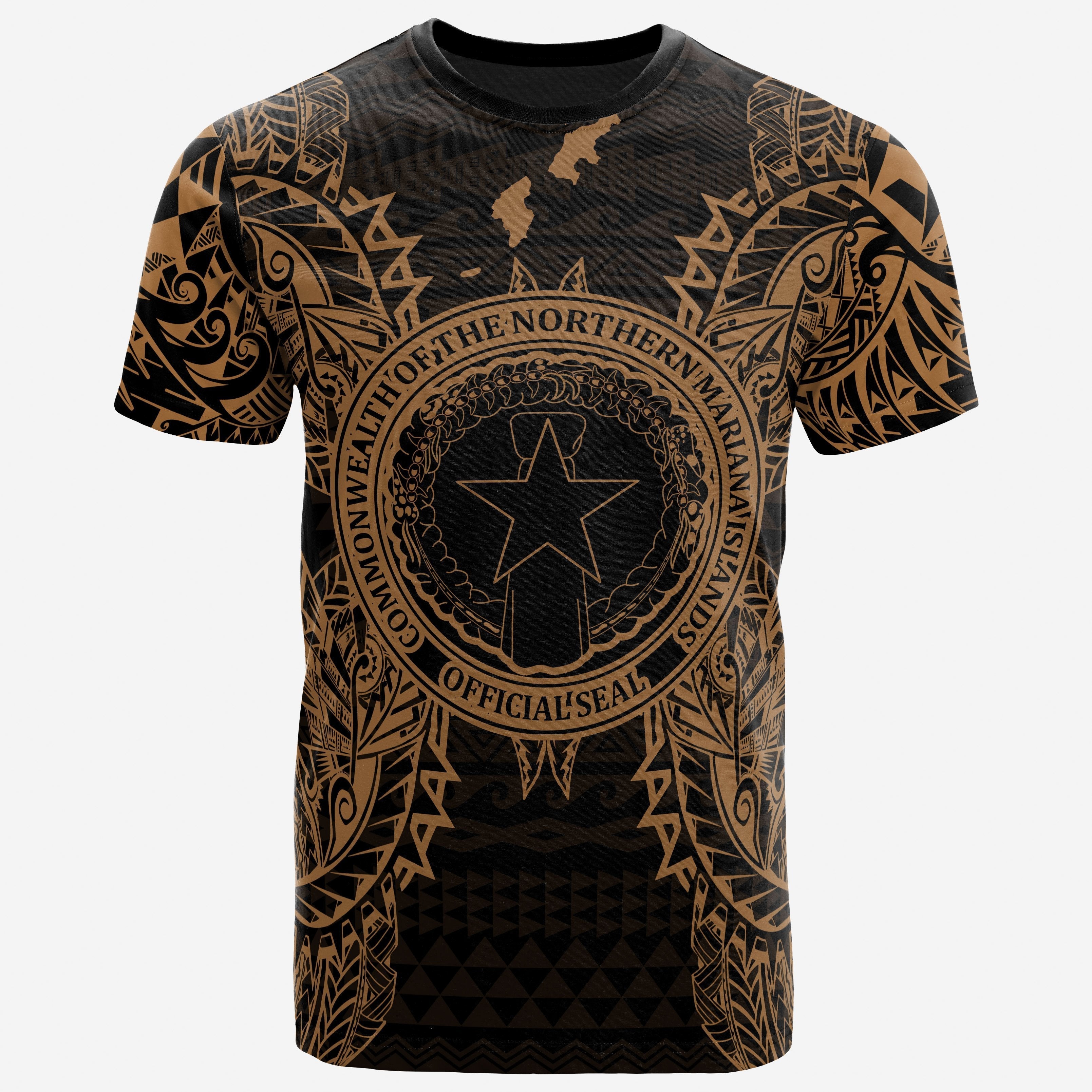 Vibe Hoodie Northern Mariana Islands All T shirt - Northern Mariana Islands Seal Map Polynesian Tattoo Gold - Vibe Hoodie Shop