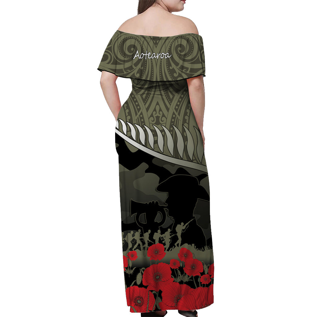 New Zealand ANZAC 2022 Off Shoulder Long Dress Maori Camouflage - Vibe Hoodie Shop