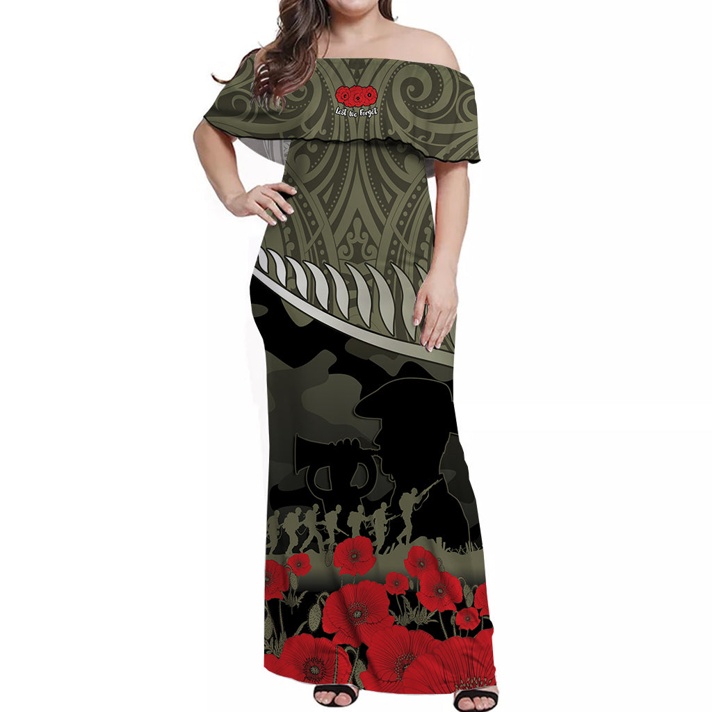 New Zealand ANZAC 2022 Off Shoulder Long Dress Maori Camouflage - Vibe Hoodie Shop