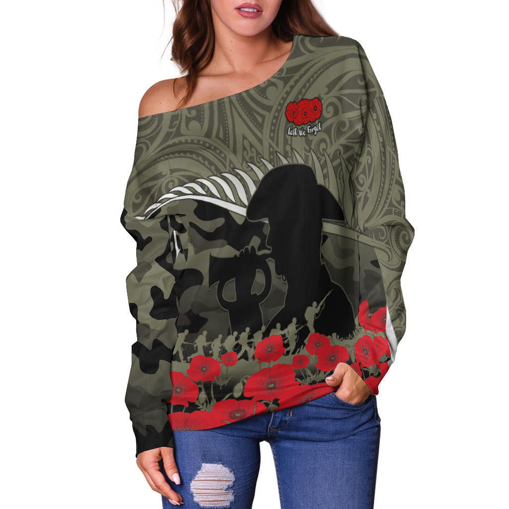 New Zealand ANZAC 2022 Women Off Shoulder Maori Camouflage - Vibe Hoodie Shop