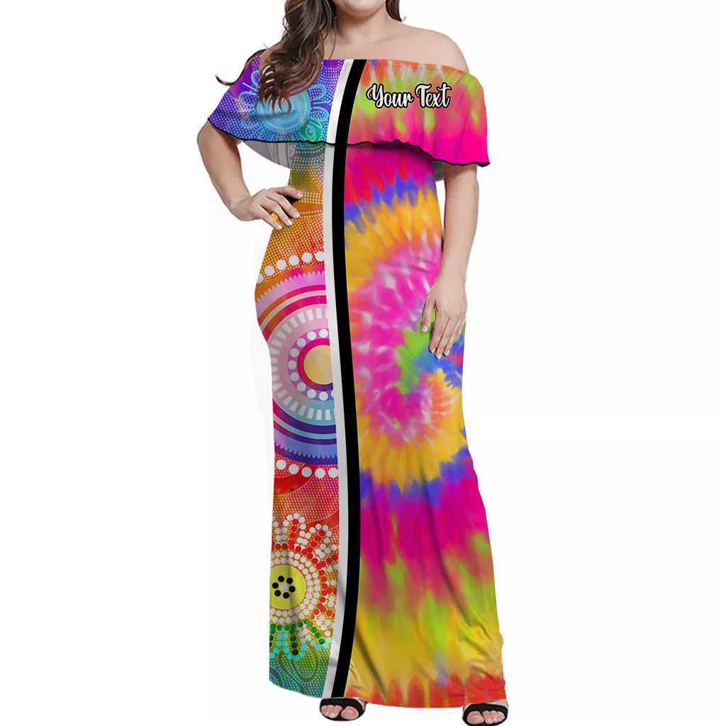 (Custom Personalised) Australia Aboriginal Off Shoulder Long Dress Colorful Tie Dye - Vibe Hoodie Shop