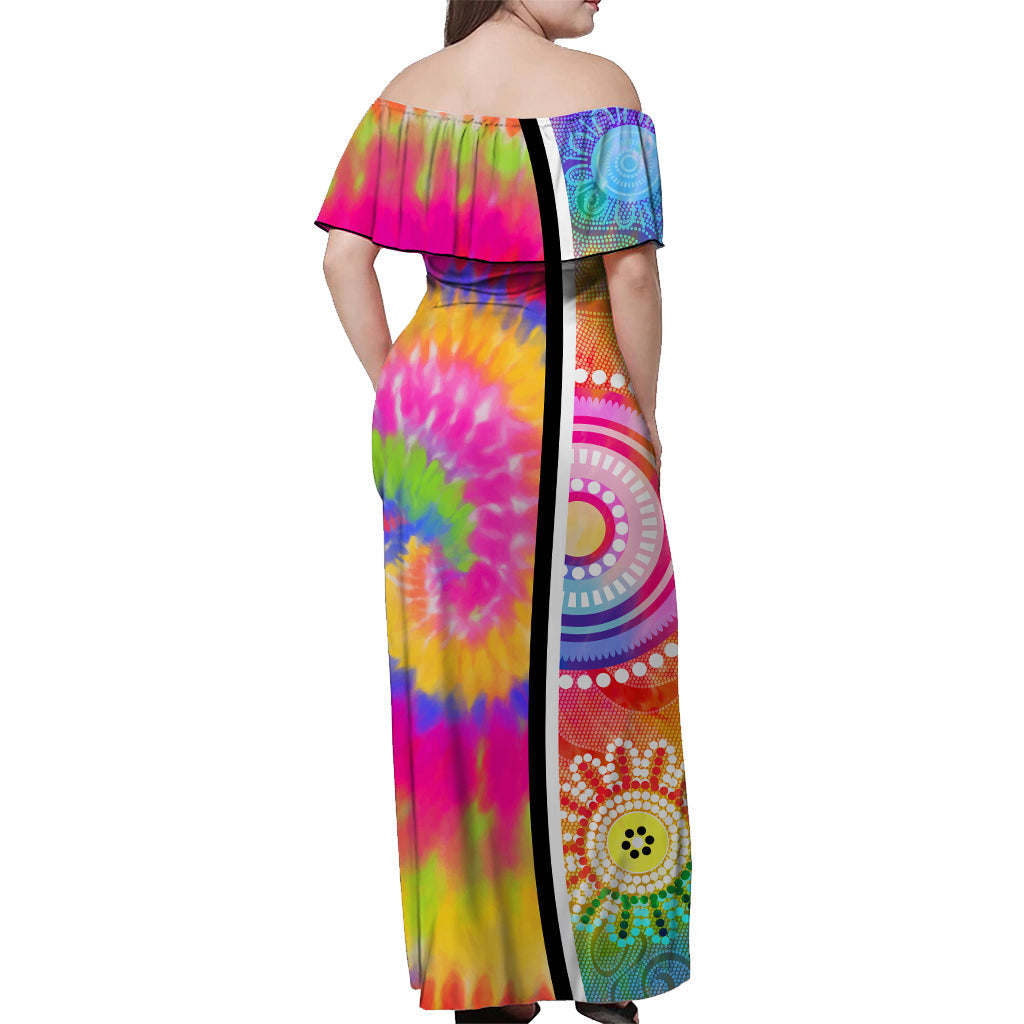 (Custom Personalised) Australia Aboriginal Off Shoulder Long Dress Colorful Tie Dye - Vibe Hoodie Shop