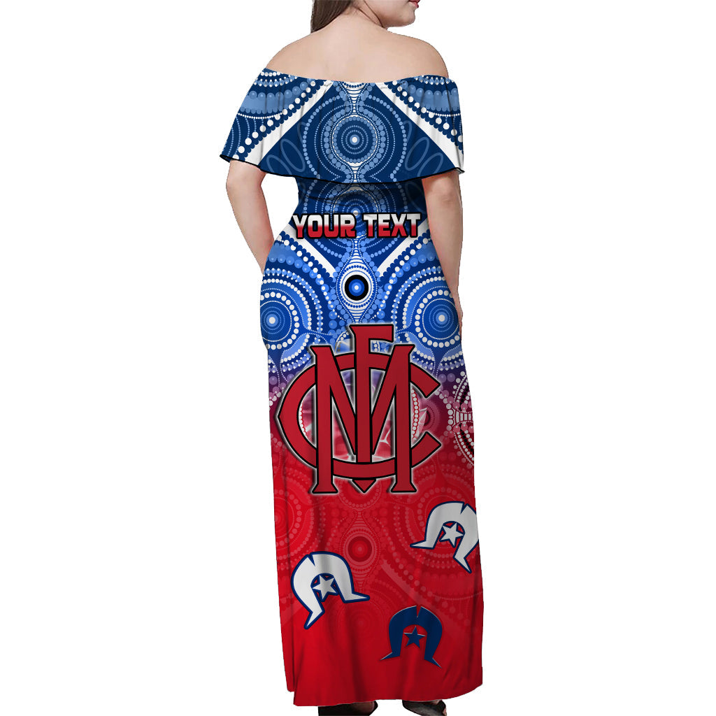 (Custom Personalised) Demons Football NAIDOC Week Off Shoulder Long Dress Melbourne North Melbourne Aboriginal Dhari - Vibe Hoodie Shop