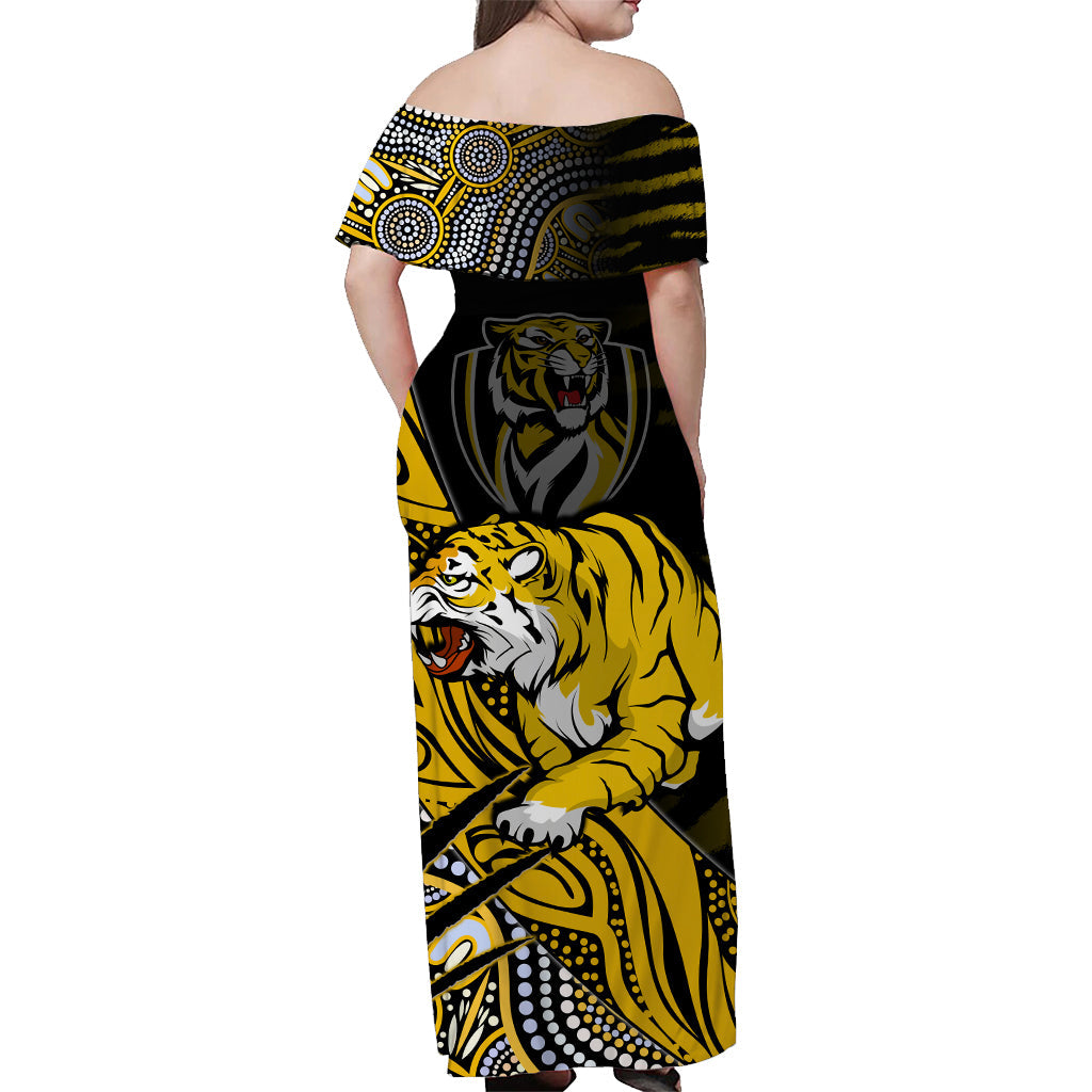 (Custom Personalised) Richmond Football Off Shoulder Long Dress Aboriginal Go The Tigers Premiers - Vibe Hoodie Shop