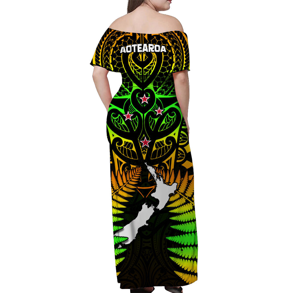 Aotearoa Fern Off Shoulder Long Dress New Zealand Hei Tiki Special Style - Vibe Hoodie Shop