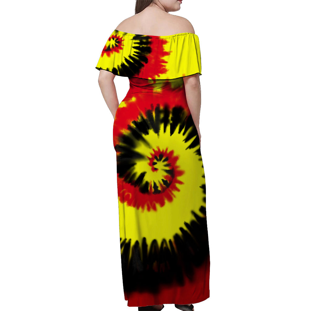 (Custom Text and Number) Australia Aboriginal Off Shoulder Long Dress Colorful Tie Dye - Vibe Hoodie Shop