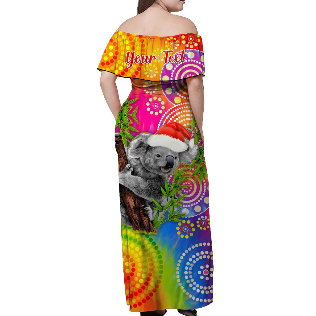 (Custom Personalised) Australia Koala Aboriginal Off Shoulder Long Dress Rainbow Tie Dye Merry Christmas - Vibe Hoodie Shop