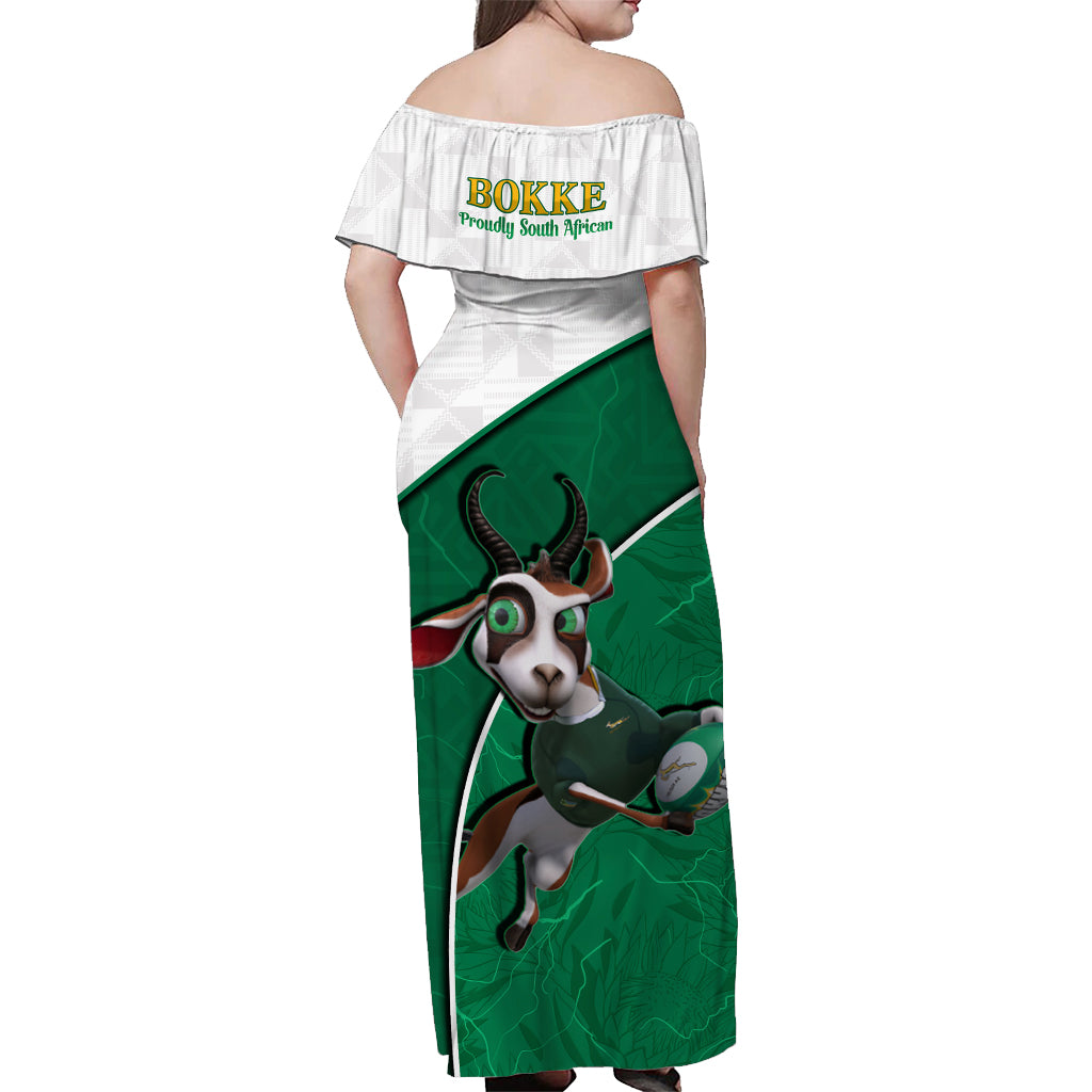 (Custom Personalised) South Africa Rugby Off Shoulder Long Dress Proudly Springboks Cartoon Bokke African Pattern - Vibe Hoodie Shop