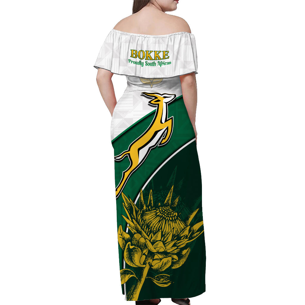 (Custom Personalised) South Africa Rugby Off Shoulder Long Dress King Protea Proudly Springboks - Vibe Hoodie Shop