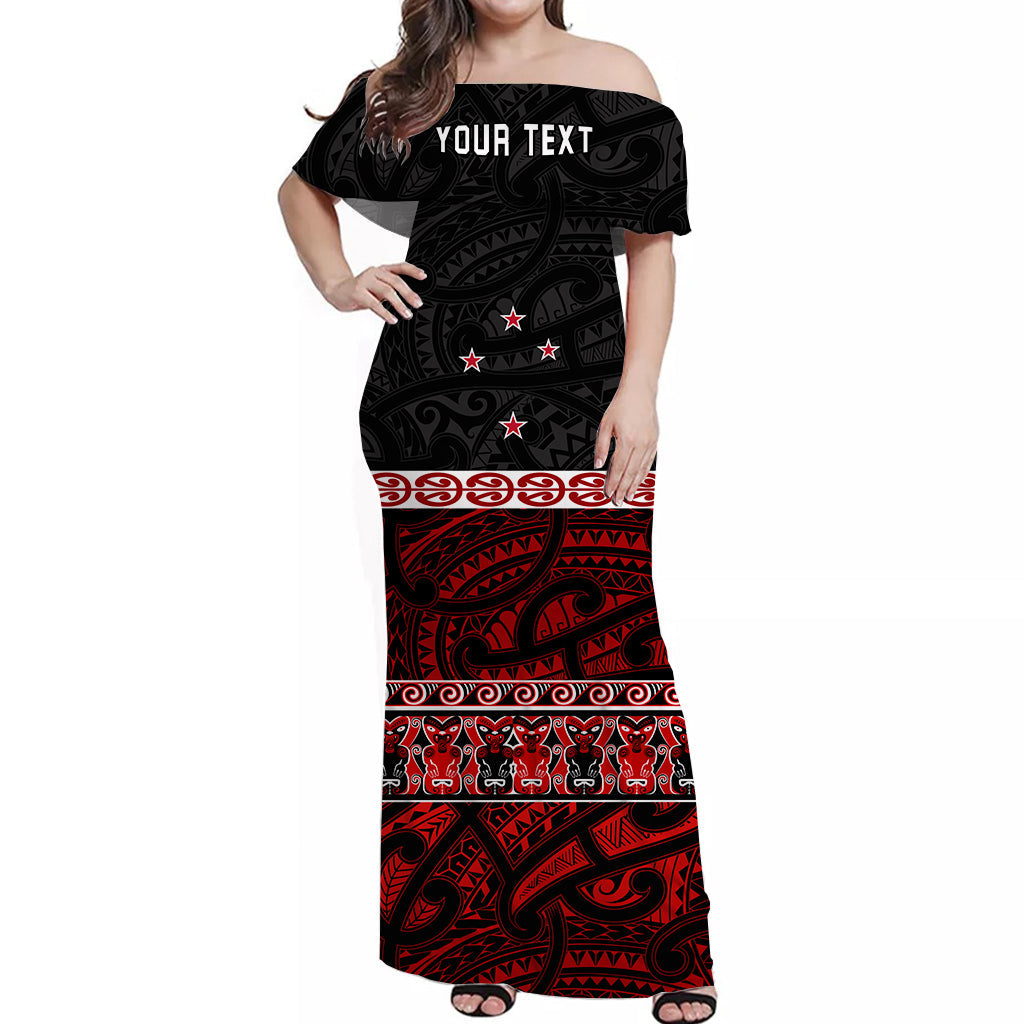 (Custom Personalised) New Zealand Off Shoulder Long Dress Maori Mix Coat Of Arms - Vibe Hoodie Shop