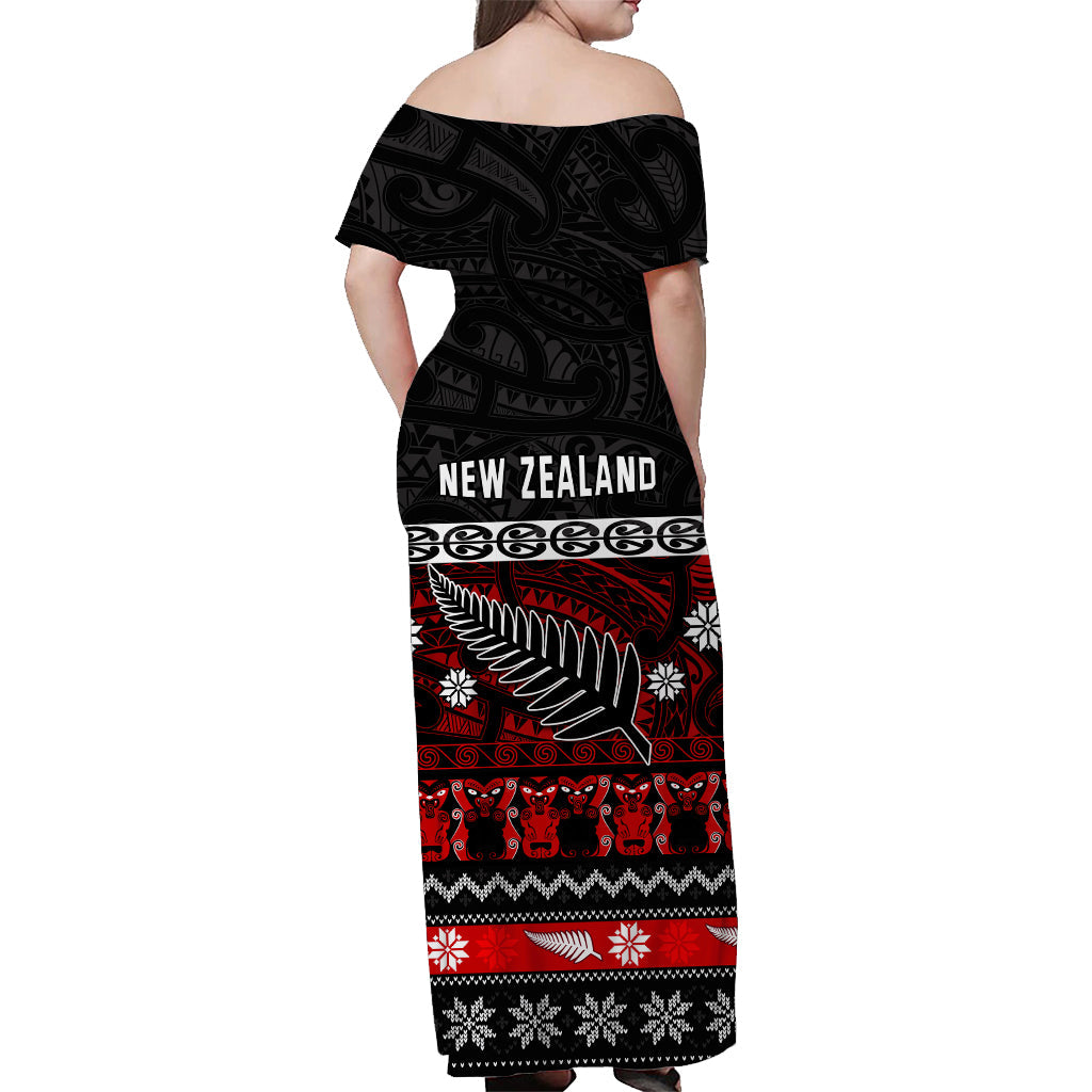 (Custom Personalised) New Zealand Silver Fern Christmas Off Shoulder Long Dress Maori Meri Kirihimete - Vibe Hoodie Shop