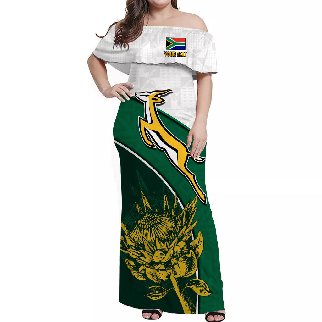 (Custom Personalised) South Africa Rugby Off Shoulder Long Dress King Protea Proudly Springboks - Vibe Hoodie Shop