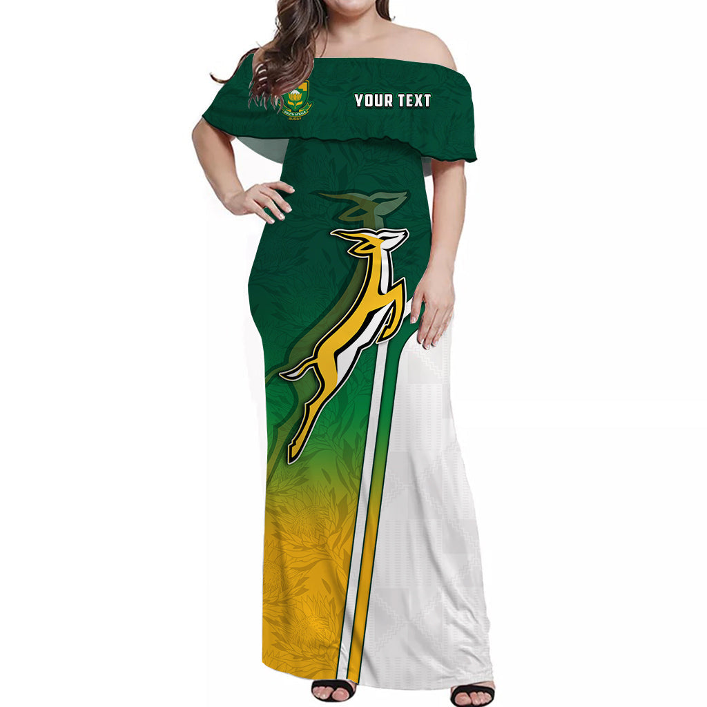 (Custom Personalised) South Africa Rugby Off Shoulder Long Dress Protea Flower Springboks Go Bokke - Vibe Hoodie Shop