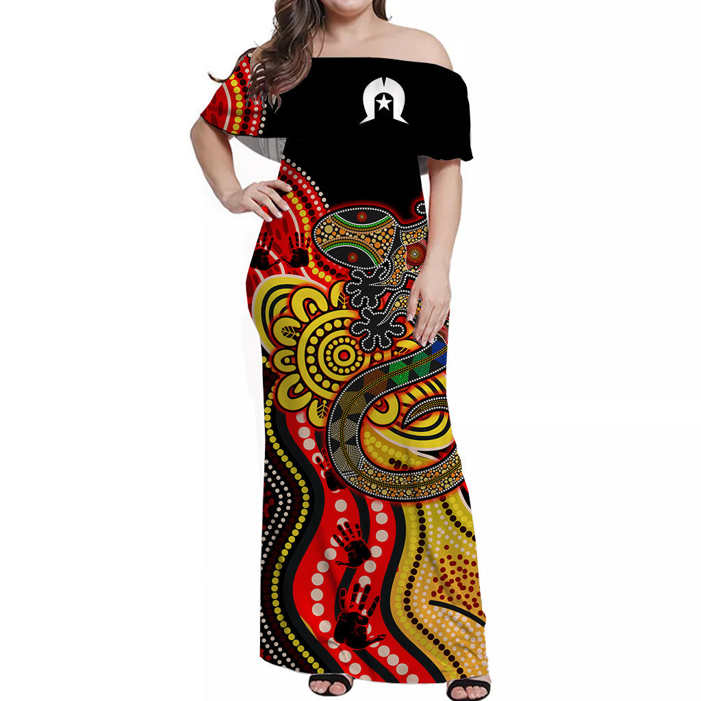 (Custom Personalised) NAIDOC Week 2022 Off Shoulder Long Dress Aboriginal Lizard Always Proud History - Vibe Hoodie Shop