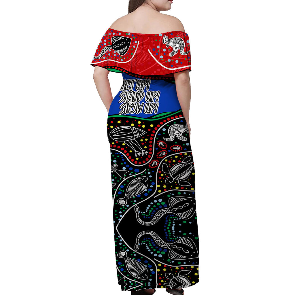 NAIDOC Week 2022 Off Shoulder Long Dress National Aborigines And Torres Strait Islander Animals Aboriginal - Vibe Hoodie Shop