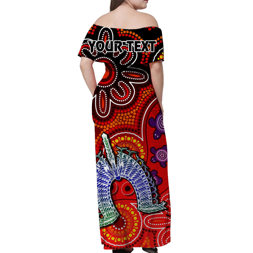 (Custom Text And Number) Australia NAIDOC Week Off Shoulder Long Dress Australian Aboriginal Dhari Kangaroo Artsy Style - Vibe Hoodie Shop