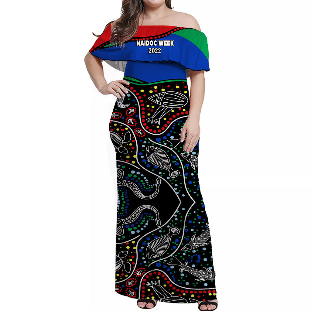 NAIDOC Week 2022 Off Shoulder Long Dress National Aborigines And Torres Strait Islander Animals Aboriginal - Vibe Hoodie Shop