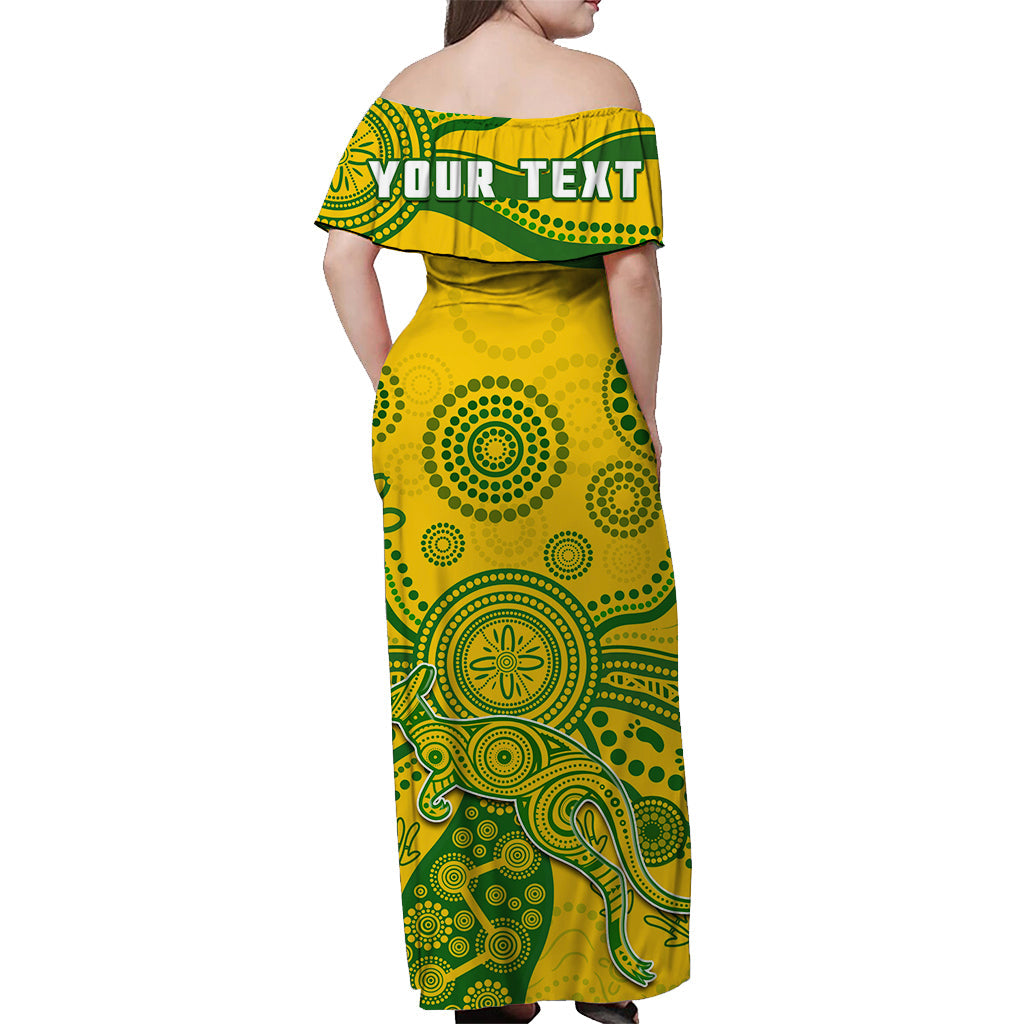 (Custom Text And Number) Australia Off Shoulder Long Dress National Colours Proud Aussie Special Indigenous - Vibe Hoodie Shop