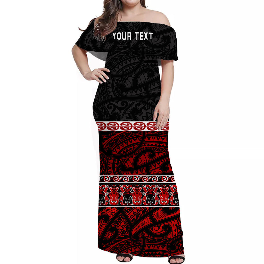 (Custom Personalised) New Zealand Off Shoulder Long Dress Maori Simple Red - Vibe Hoodie Shop