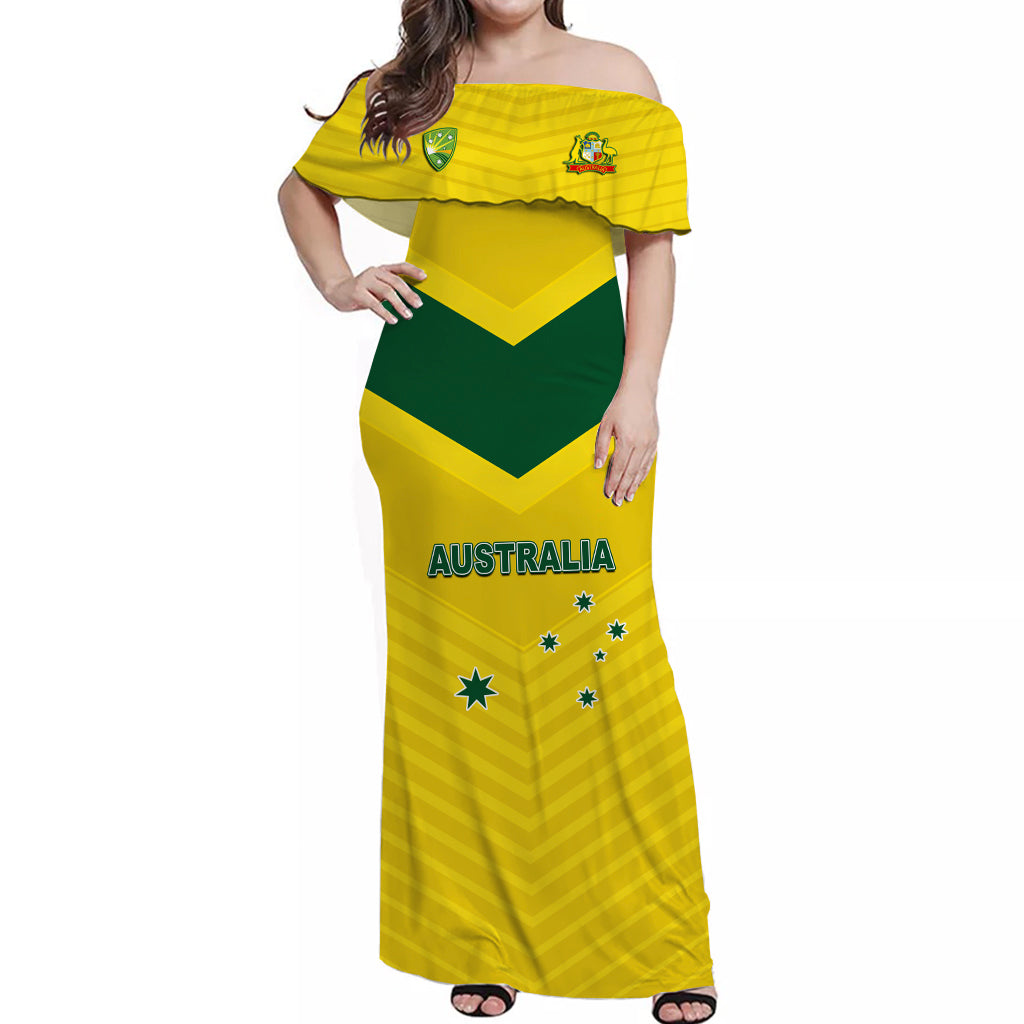 (Custom Personalised) Australia Cricket Off Shoulder Long Dress Go Aussie Champions - Vibe Hoodie Shop