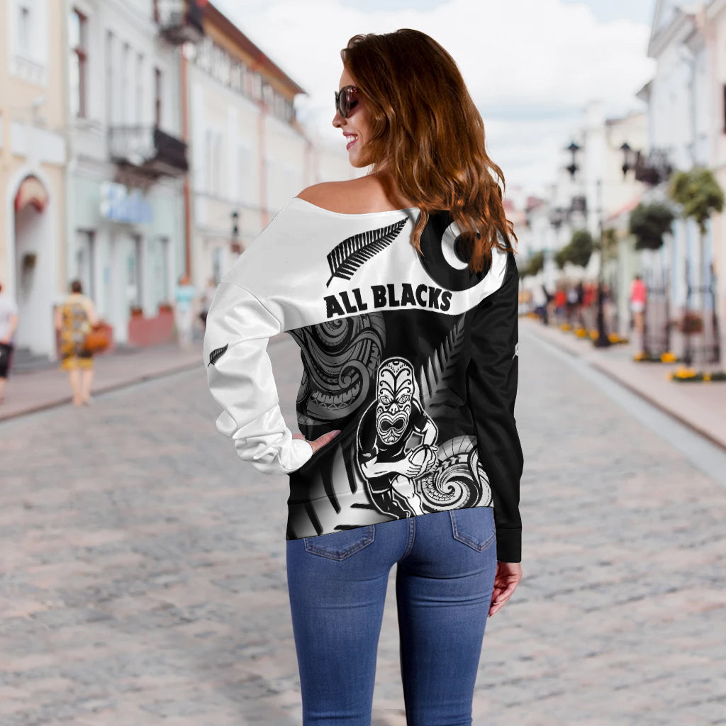 New Zealand Silver Fern Rugby Off Shoulder Sweater All Black Maori Koru - Vibe Hoodie Shop