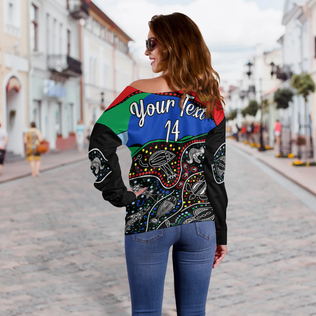 (Custom Text and Number) NAIDOC Week Off Shoulder Sweater National Aborigines And Torres Strait Islander Animals Aboriginal Art - Vibe Hoodie Shop