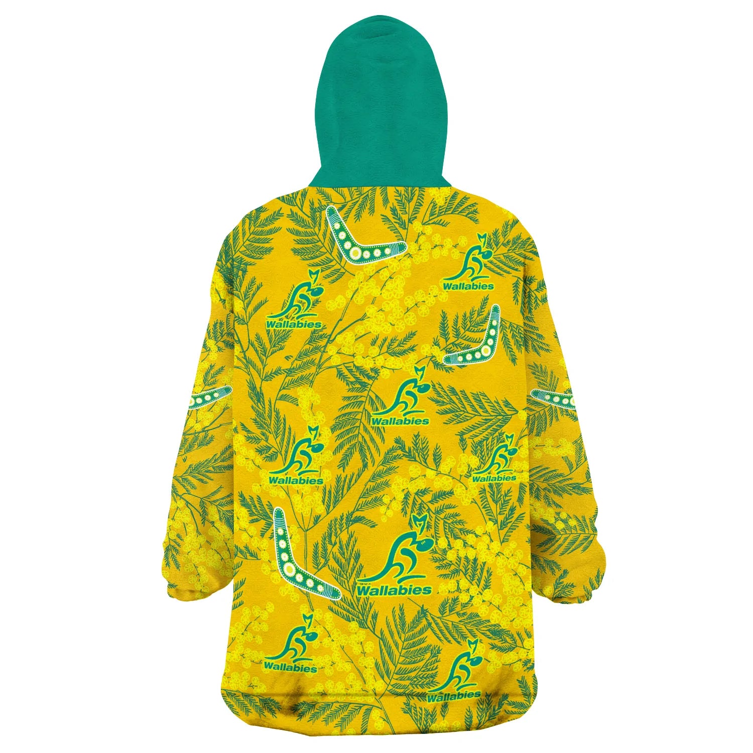 Wallabies Rugby Wearable Blanket Hoodie Golden Wattle Aboriginal Boomerang Style Hawaii - Vibe Hoodie Shop