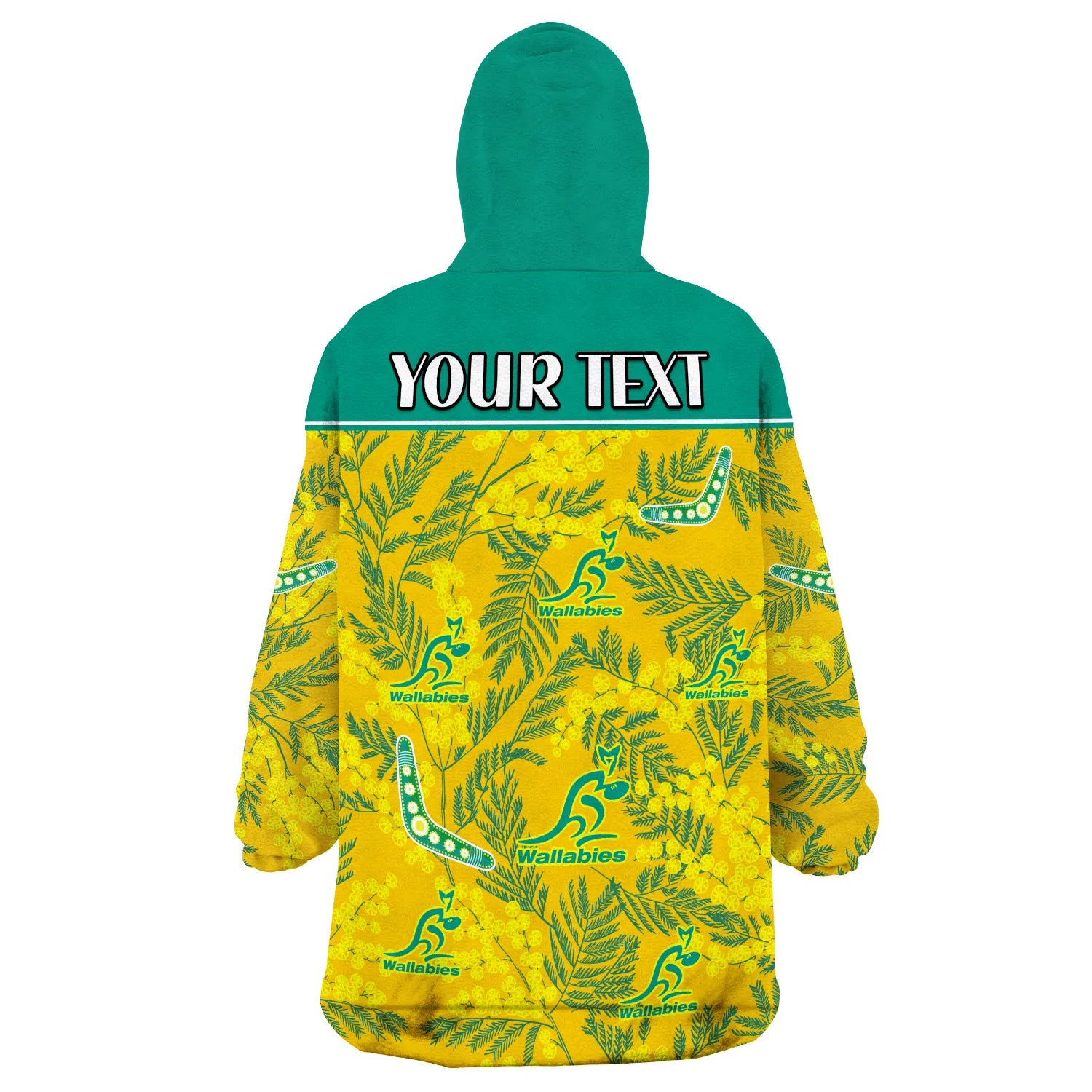 (Custom Personalised) Wallabies Rugby Wearable Blanket Hoodie Golden Wattle Aboriginal Boomerang Style Hawaii - Vibe Hoodie Shop