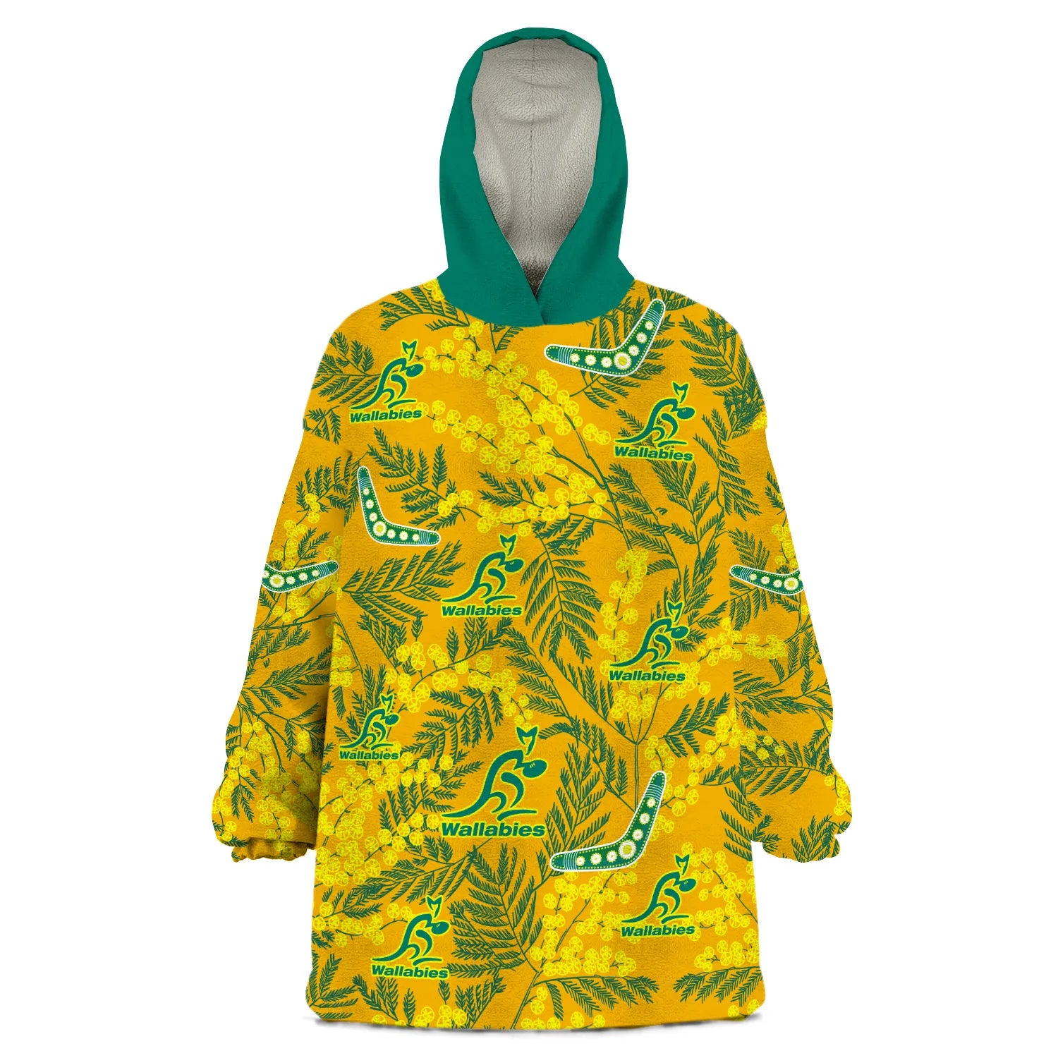 Wallabies Rugby Wearable Blanket Hoodie Golden Wattle Aboriginal Boomerang Style Hawaii - Vibe Hoodie Shop