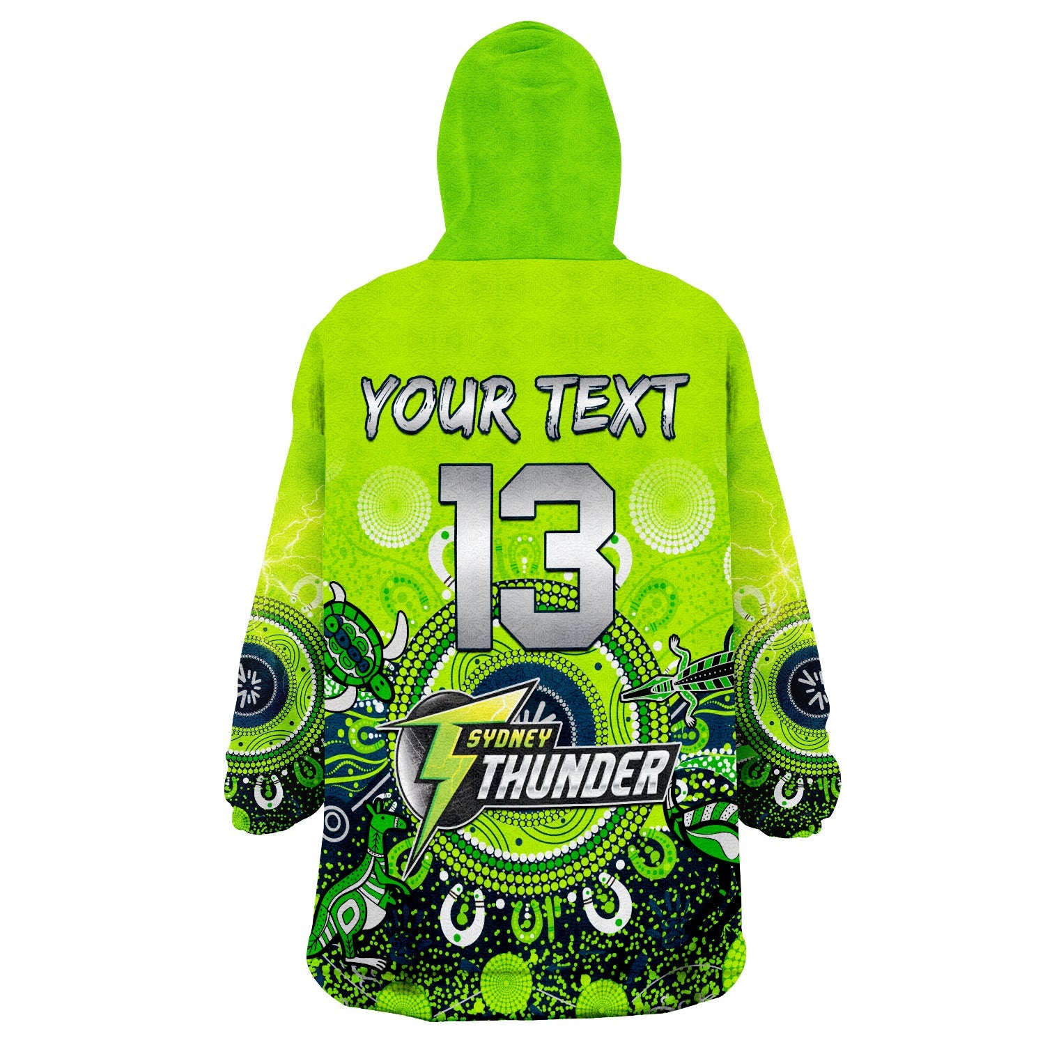 (Custom Text and Number) Sydney Thunder Wearable Blanket Hoodie Cricket Aboriginal - Vibe Hoodie Shop