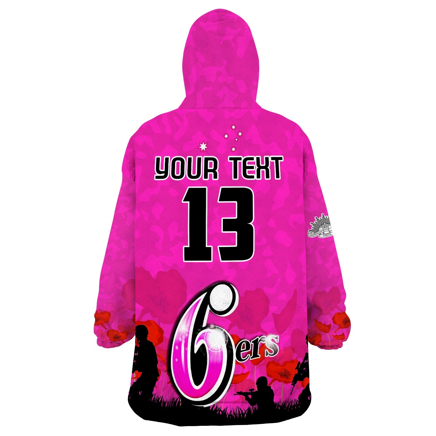 (Custom Text and Number) Sydney Sixers Cricket Wearable Blanket Hoodie Anzac Day Camouflage Poppy Lest We Forget - Vibe Hoodie Shop