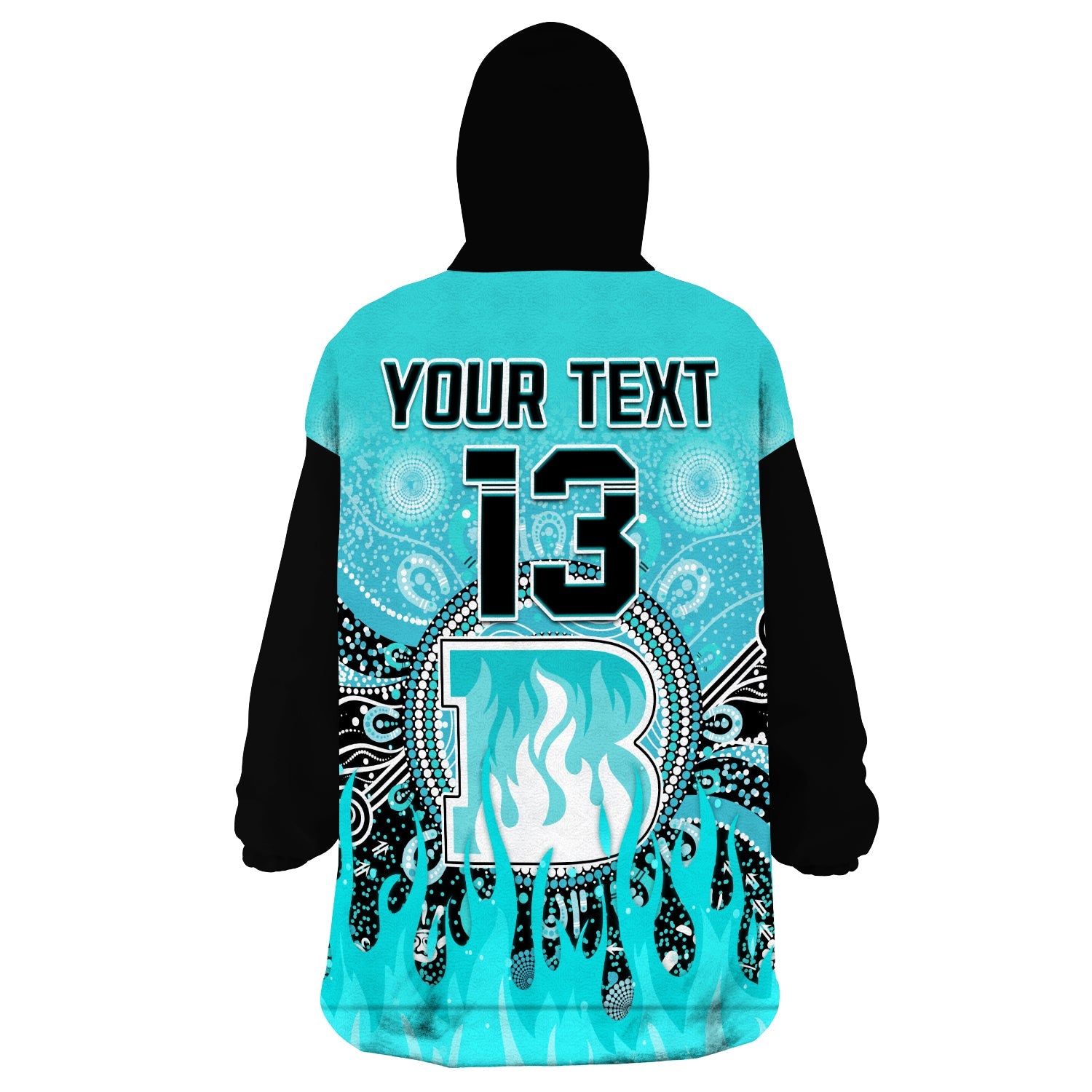 (Custom Text and Number) Brisbane Heat Wearable Blanket Hoodie Aboriginal Dot Fire Australia Cricket - Vibe Hoodie Shop