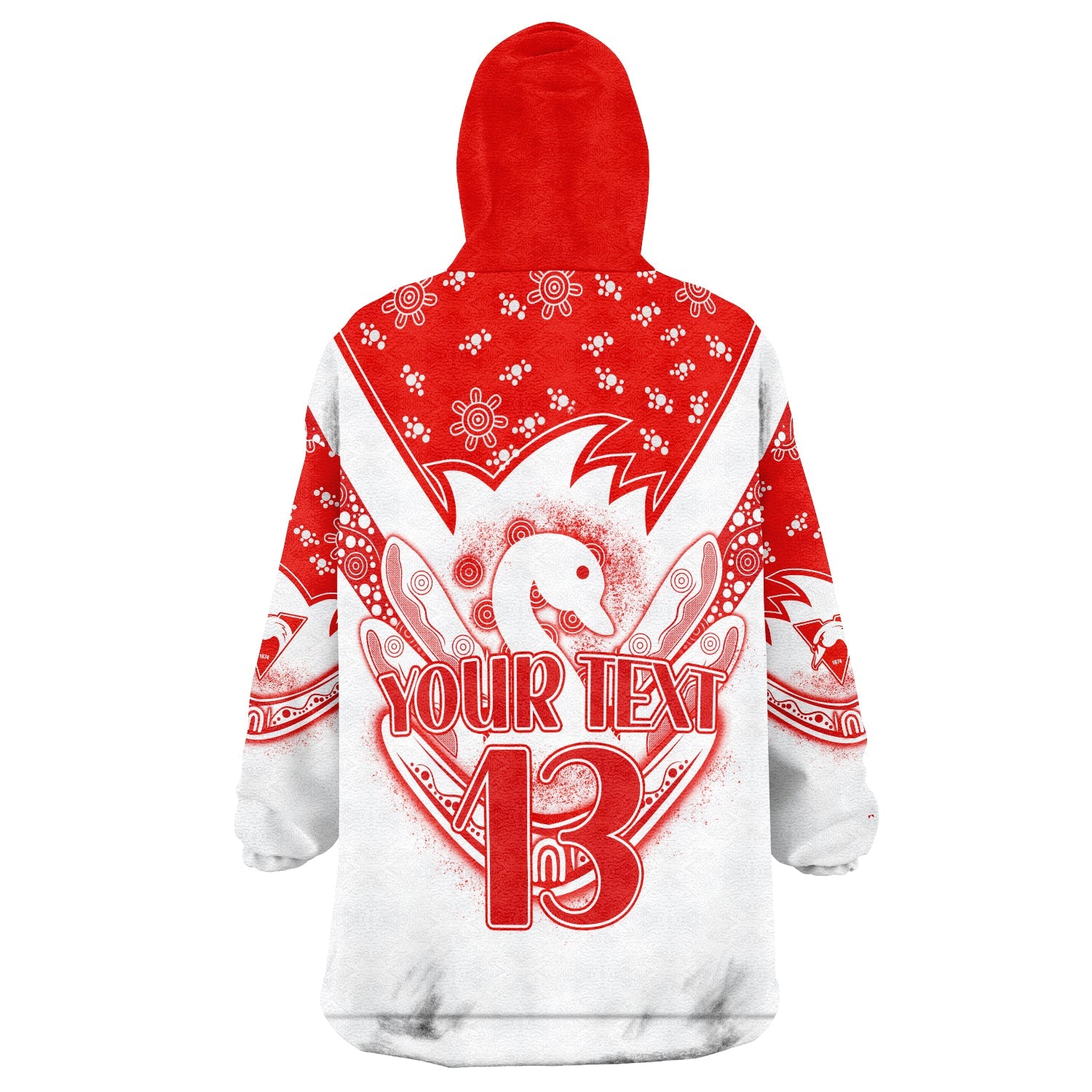 (Custom Text and Number) Swans Football Wearable Blanket Hoodie Est 1874 Aboriginal Boomerang Sydney Bloods - Vibe Hoodie Shop