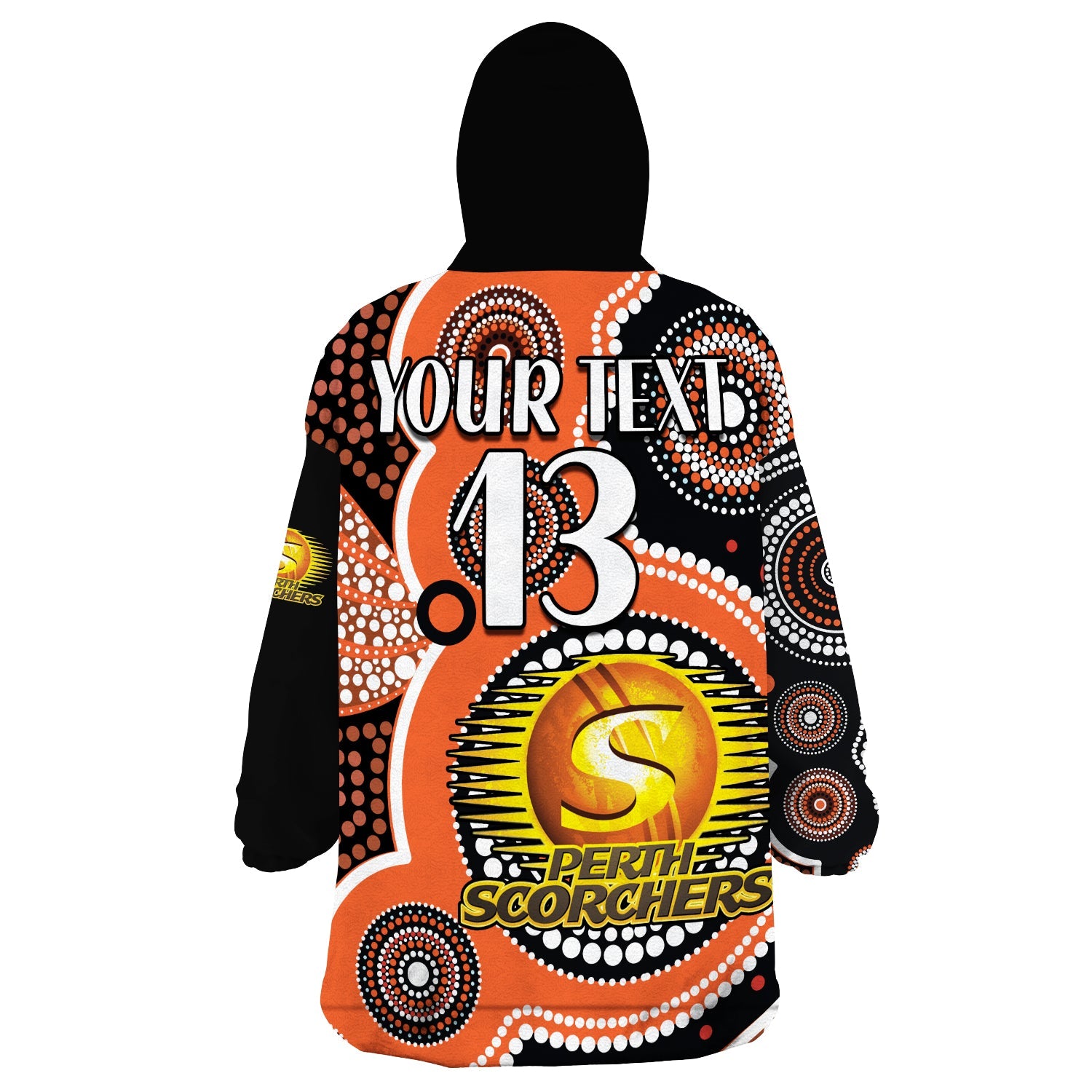(Custom Text and Number) Perth Scorchers Wearable Blanket Hoodie Australia Cricket BBL Aboriginal - Vibe Hoodie Shop