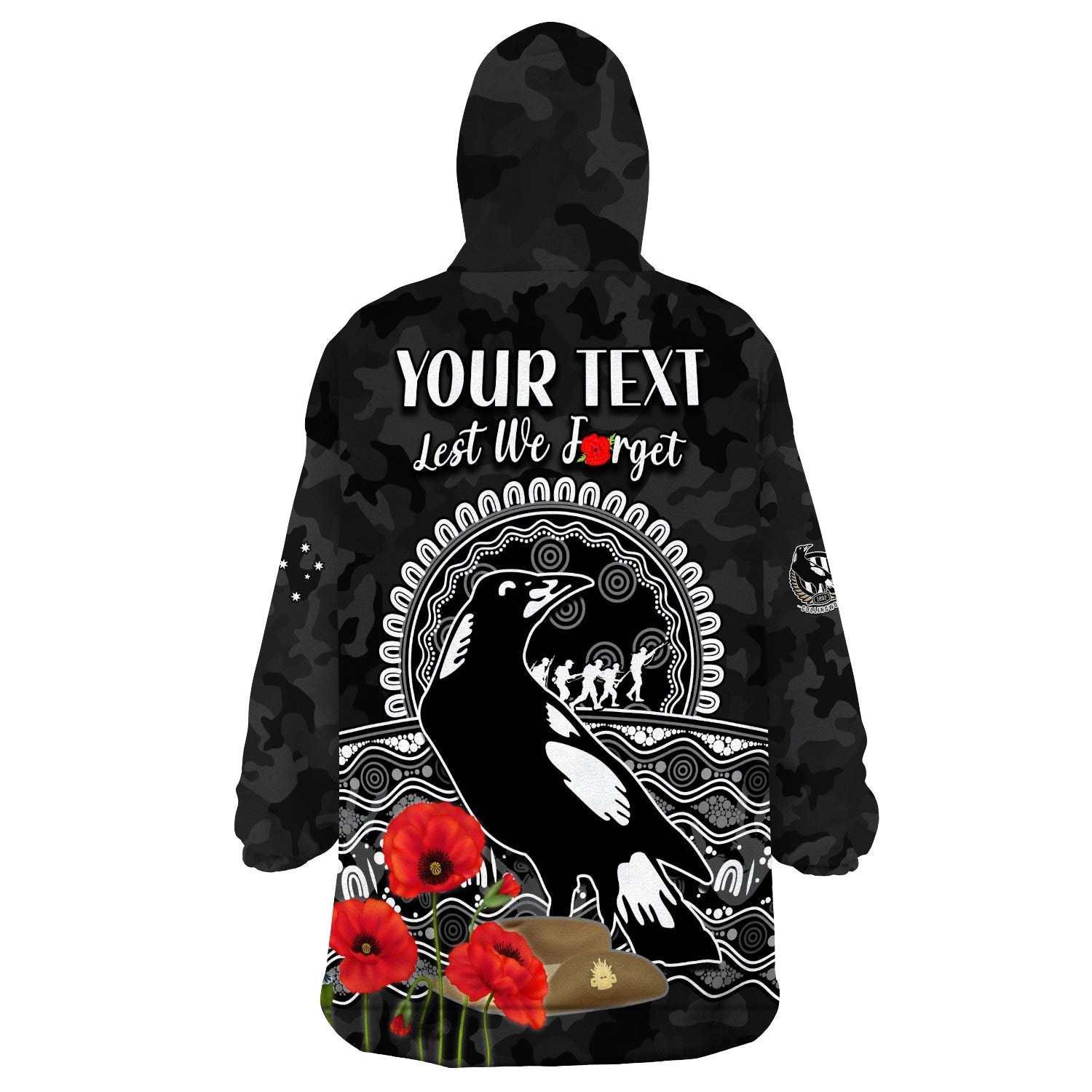 (Custom Personalised) Magpies Football ANZAC Day Wearable Blanket Hoodie Speical Poppy mix Aboriginal - Vibe Hoodie Shop
