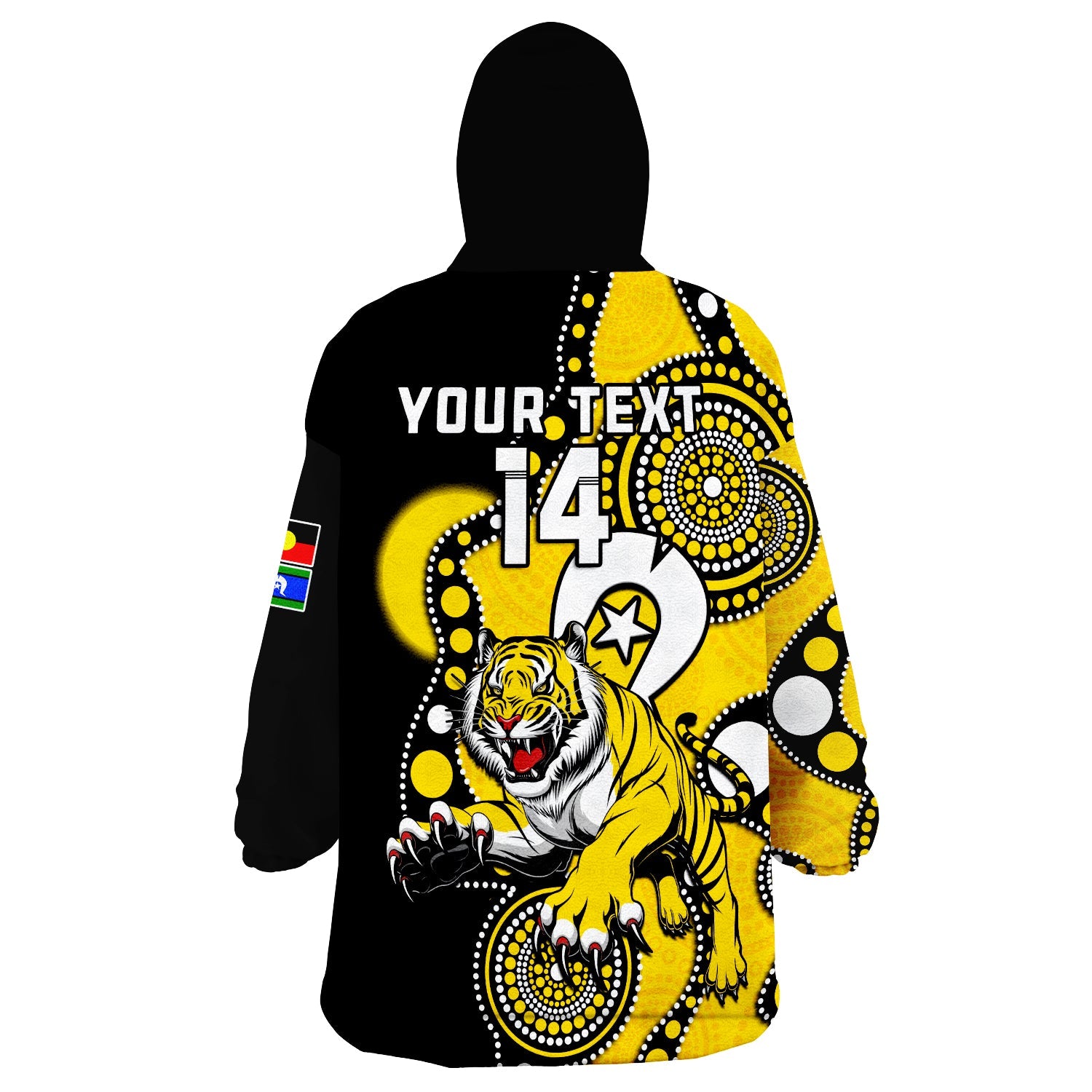 (Custom Text And Number) Richmond Football NAIDOC 2023 Wearable Blanket Hoodie Tigers For Our Elders Indigenous Art - Vibe Hoodie Shop