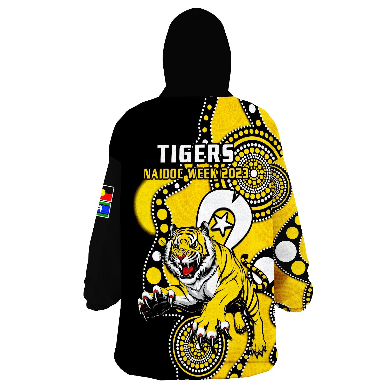 Richmond Football NAIDOC 2023 Wearable Blanket Hoodie Tigers For Our Elders Indigenous Art - Vibe Hoodie Shop