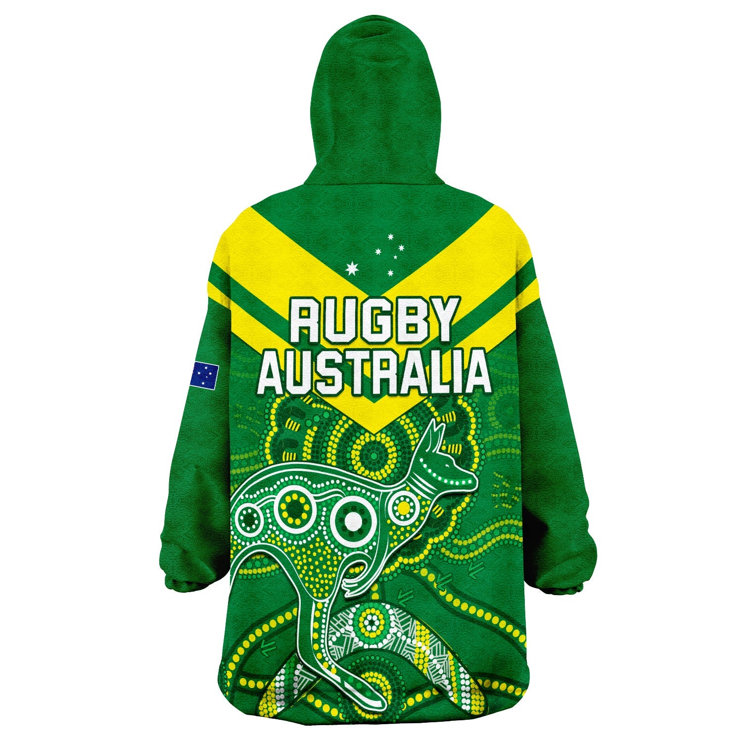 Australia Rugby Wearable Blanket Hoodie Kangaroos Boomerang Aboriginal - Vibe Hoodie Shop