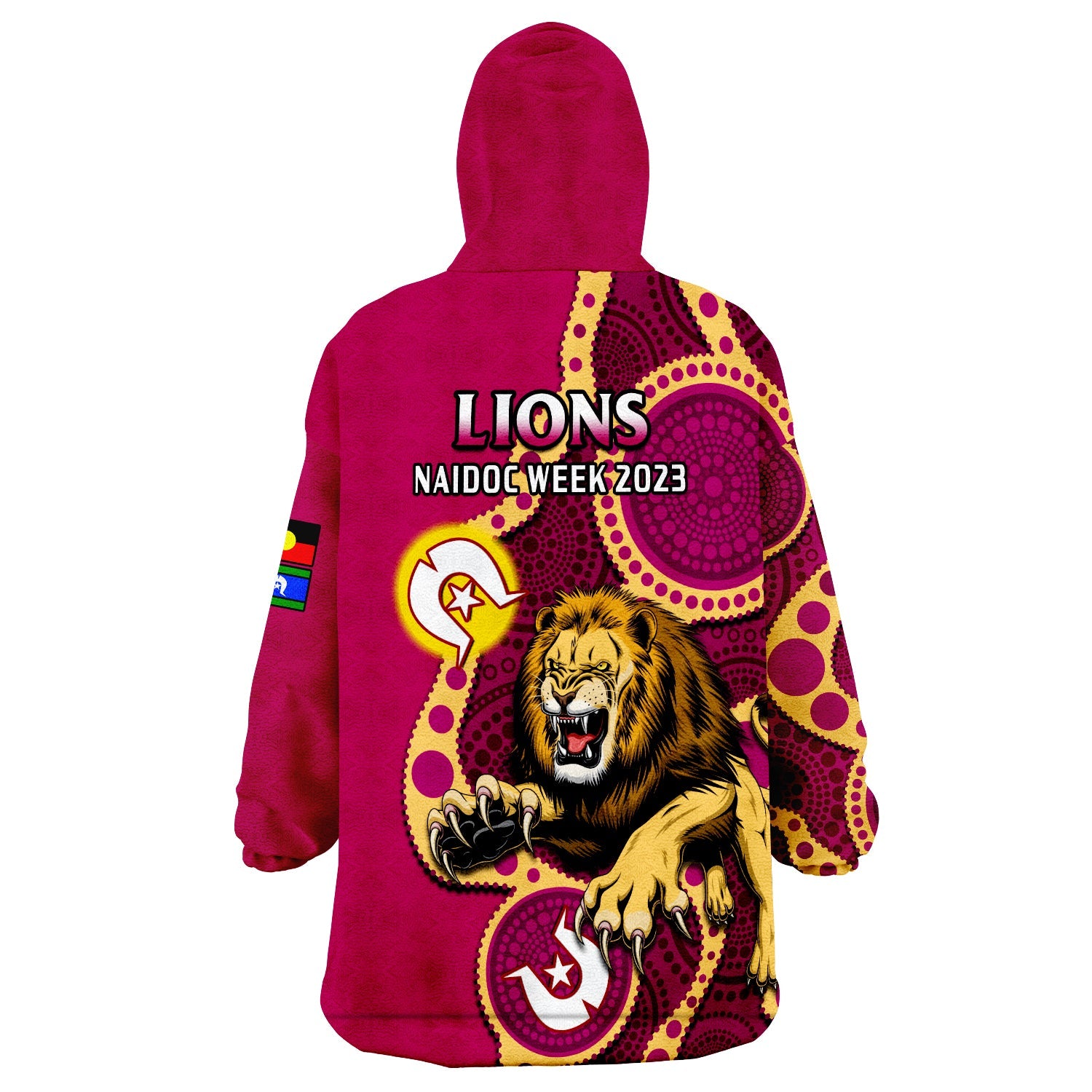 Brisbane Lions Football NAIDOC 2023 Wearable Blanket Hoodie For Our Elders Indigenous Art - Vibe Hoodie Shop