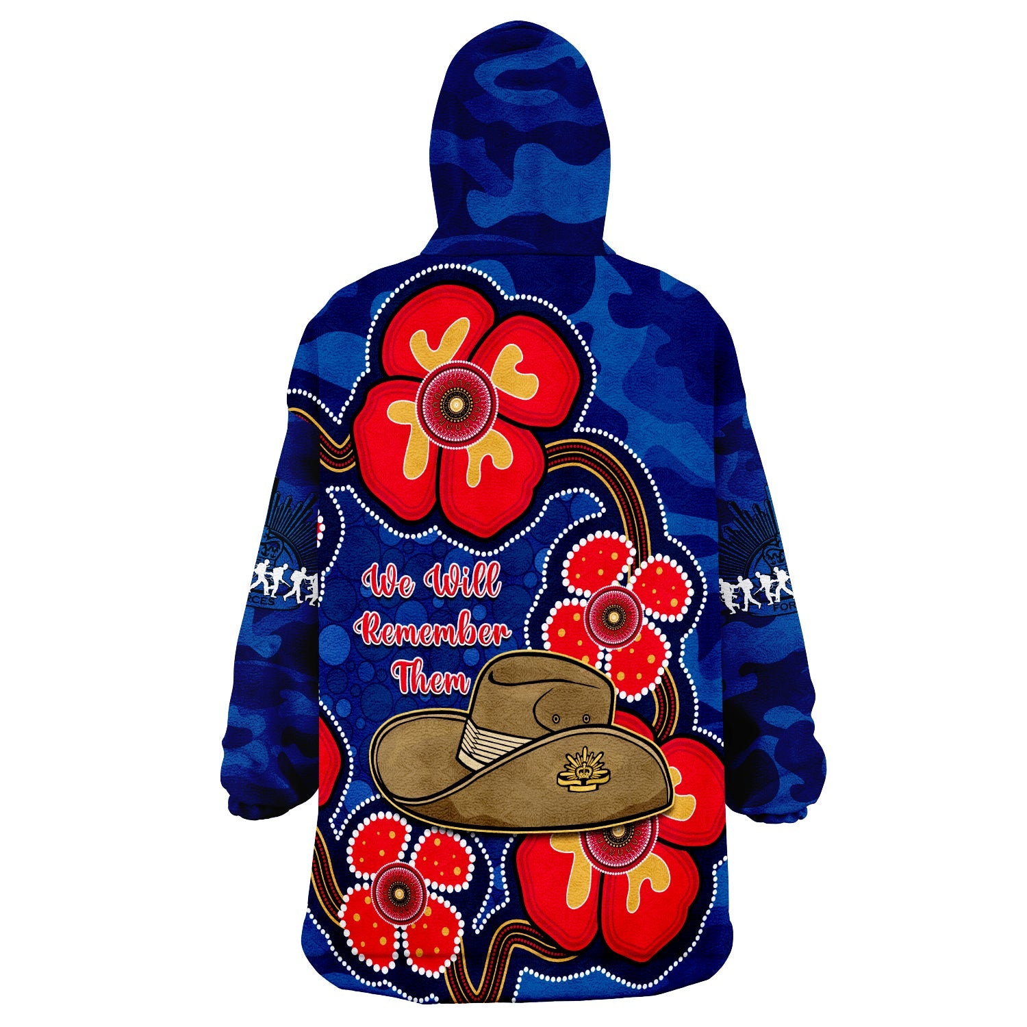 Australia ANZAC Wearable Blanket Hoodie Lest We Forget Camouflage Mix Aboriginal Poppies And Slouch Hat - Vibe Hoodie Shop