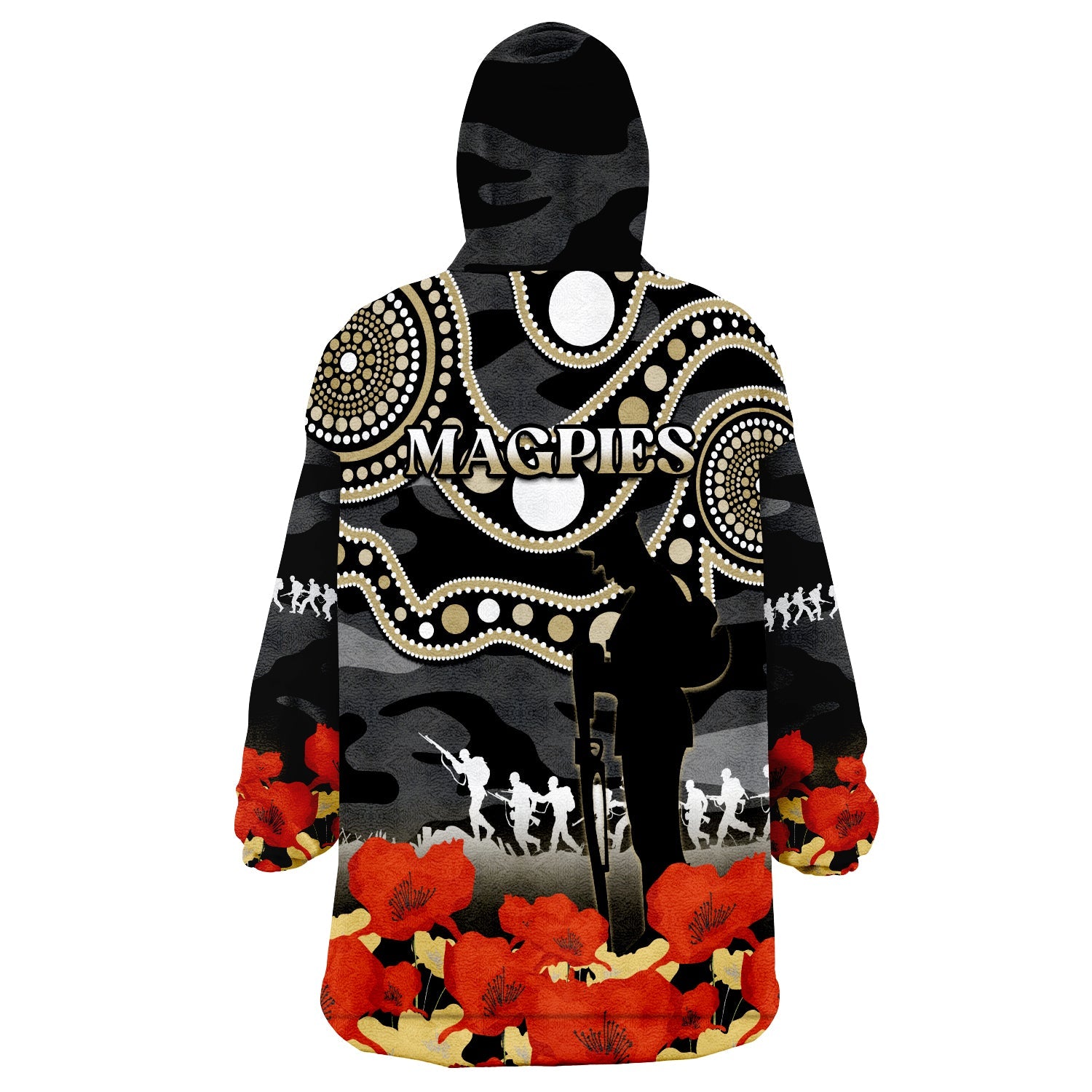Collingwood Football ANZAC 2023 Wearable Blanket Hoodie Aboriginal Mix Poppy Camouflage - Vibe Hoodie Shop