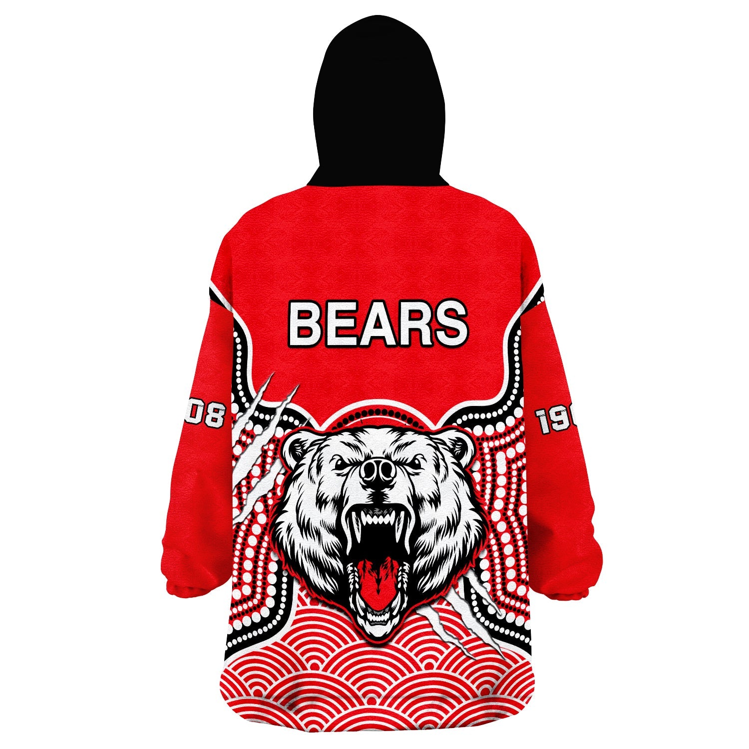 North Sydney Rugby Wearable Blanket Hoodie Bears 1908 Indigenous Pattern - Vibe Hoodie Shop