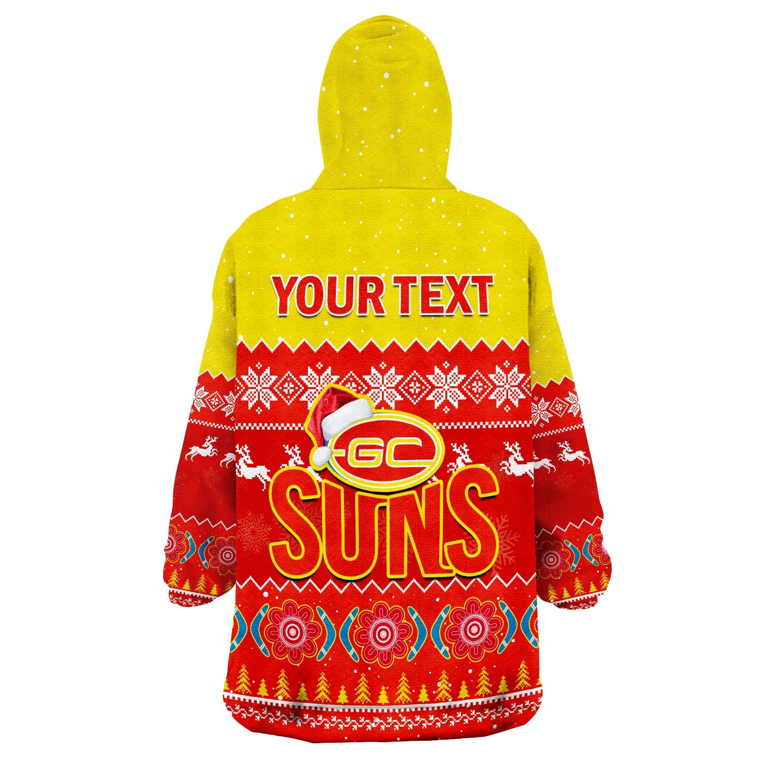(Custom Personalised) Gold Coast Football Wearable Blanket Hoodie Suns Aboriginal Merry Christmas - Vibe Hoodie Shop