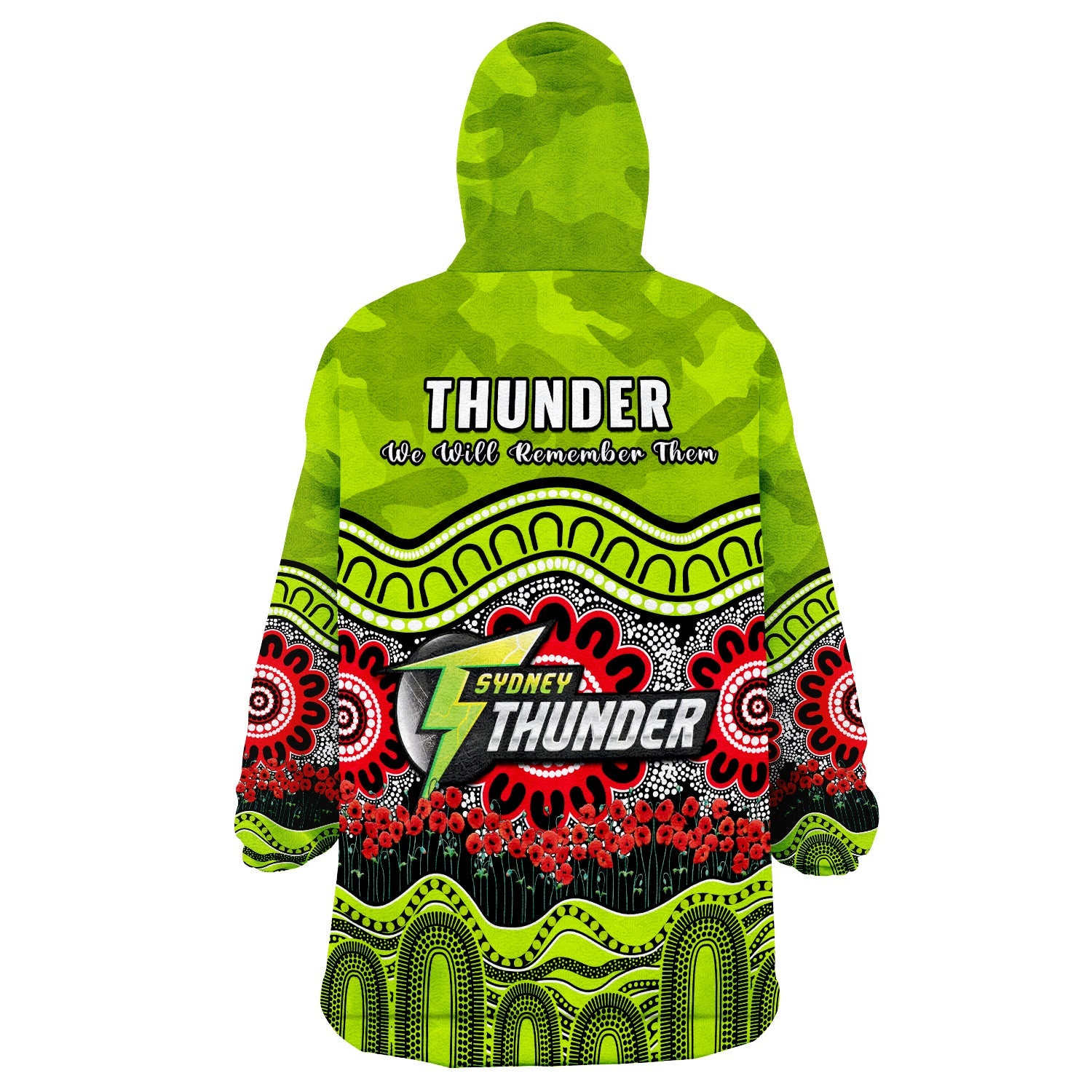 Thunder Cricket ANZAC Wearable Blanket Hoodie Poppy Sydney Aboriginal Camouflage - Vibe Hoodie Shop